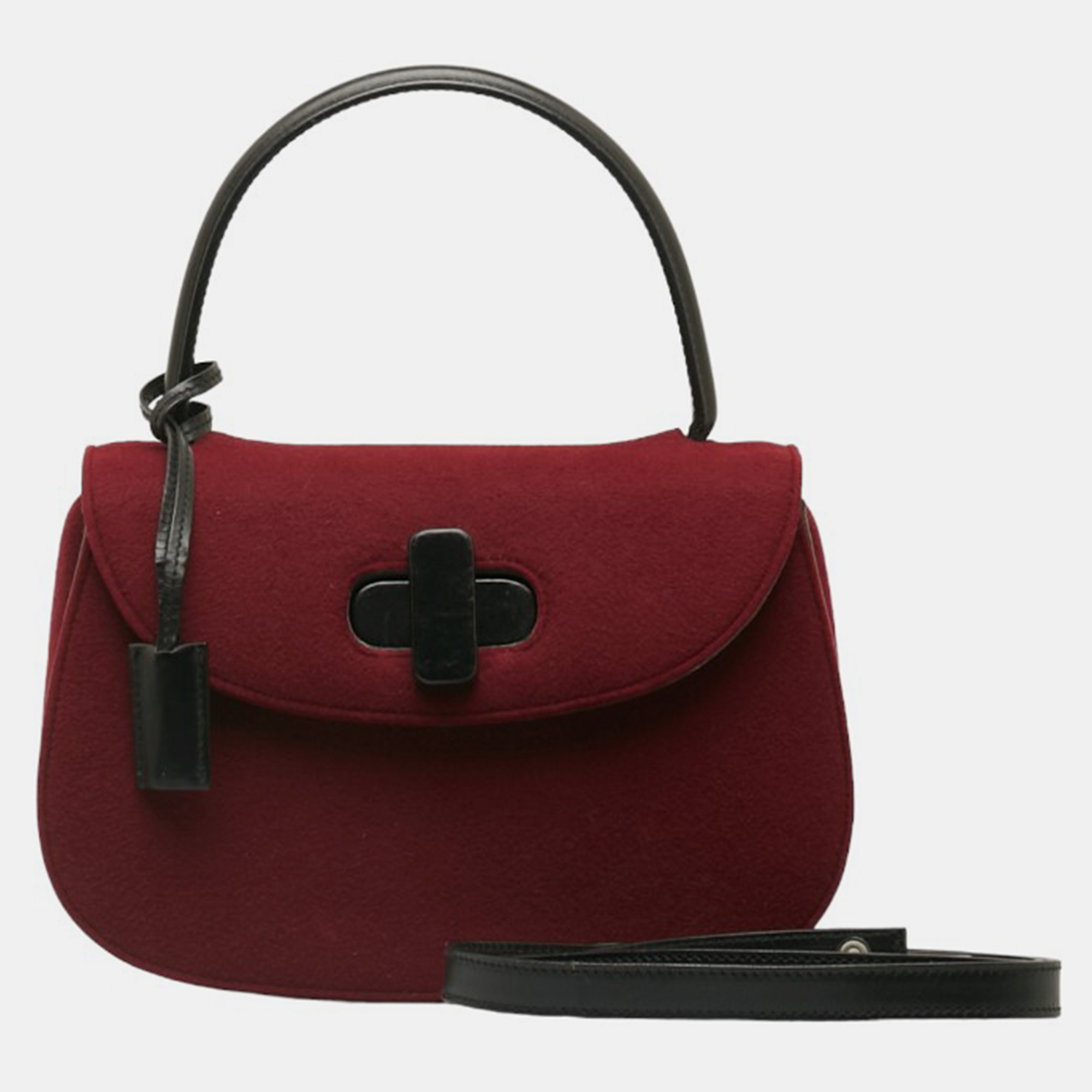 Gucci red cotton twist lock bamboo shoulder bag