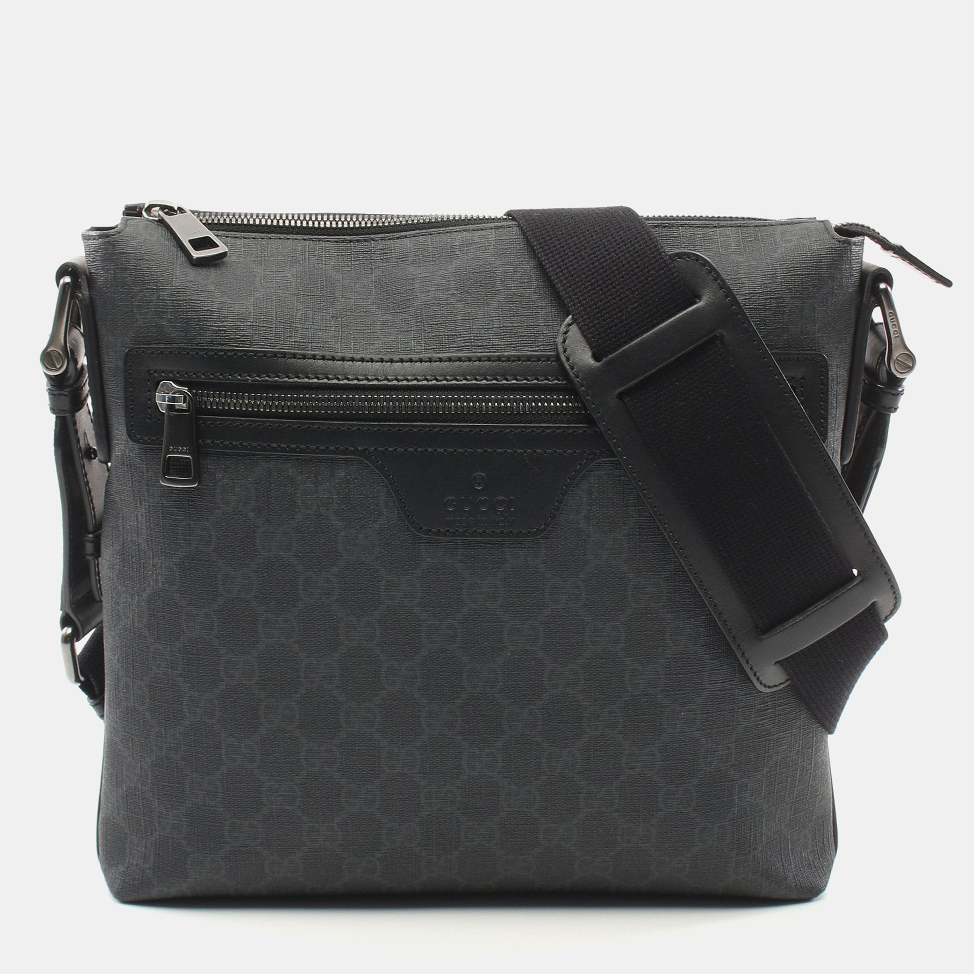 Gucci gg supreme shoulder bag pvc leather black dark gray