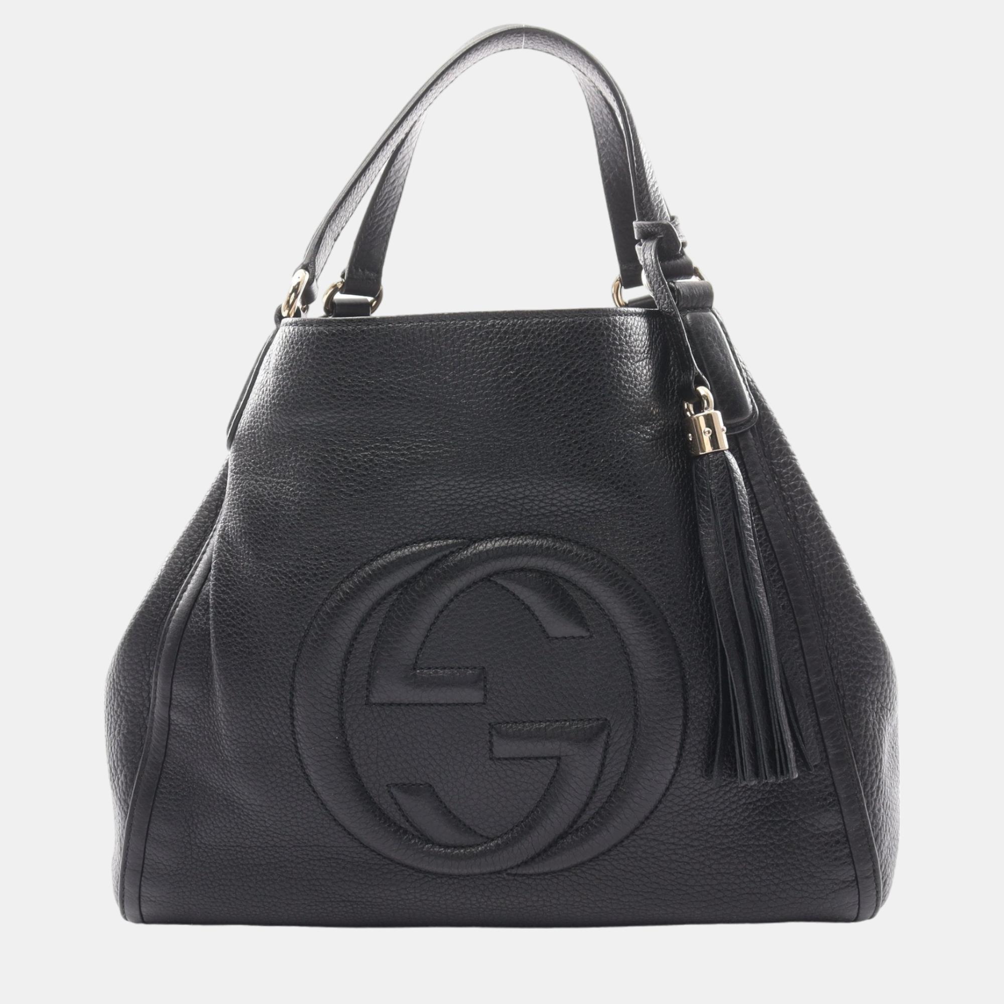 Gucci soho cellarius interlocking g handbag tote bag leather black