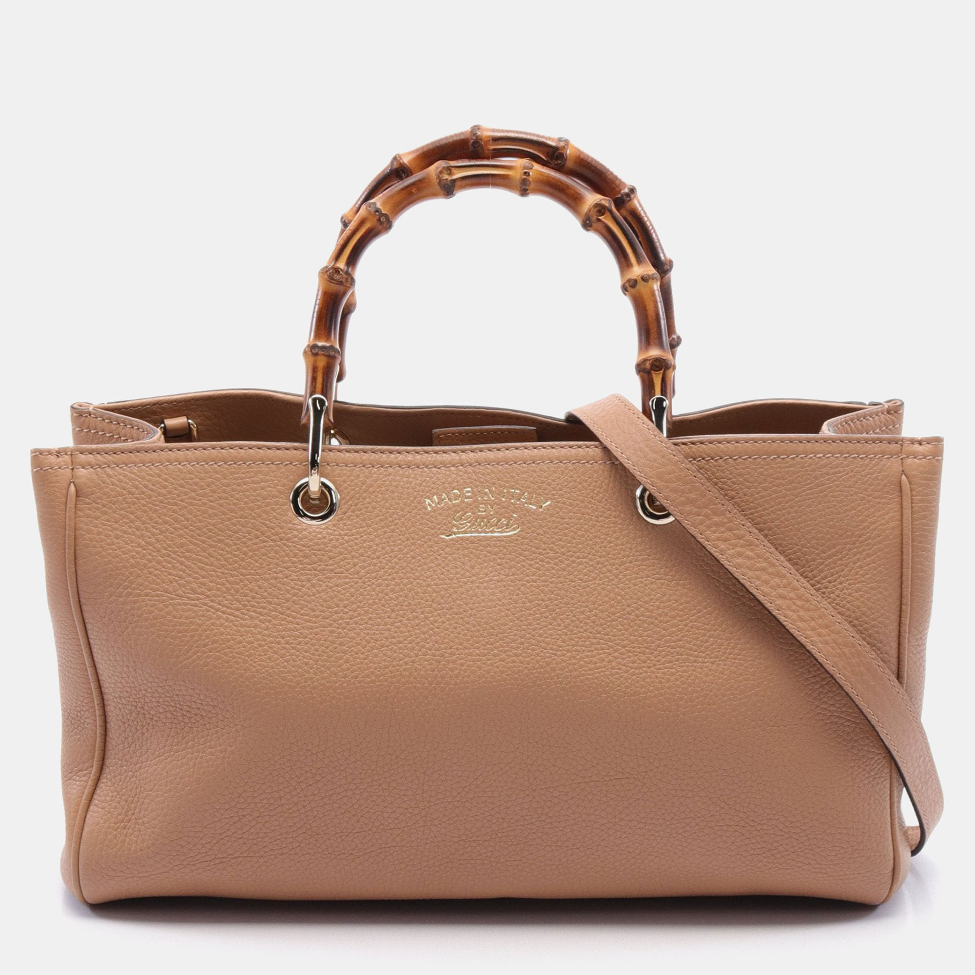 Gucci bamboo shopper medium handbag tote bag leather pink beige 2way