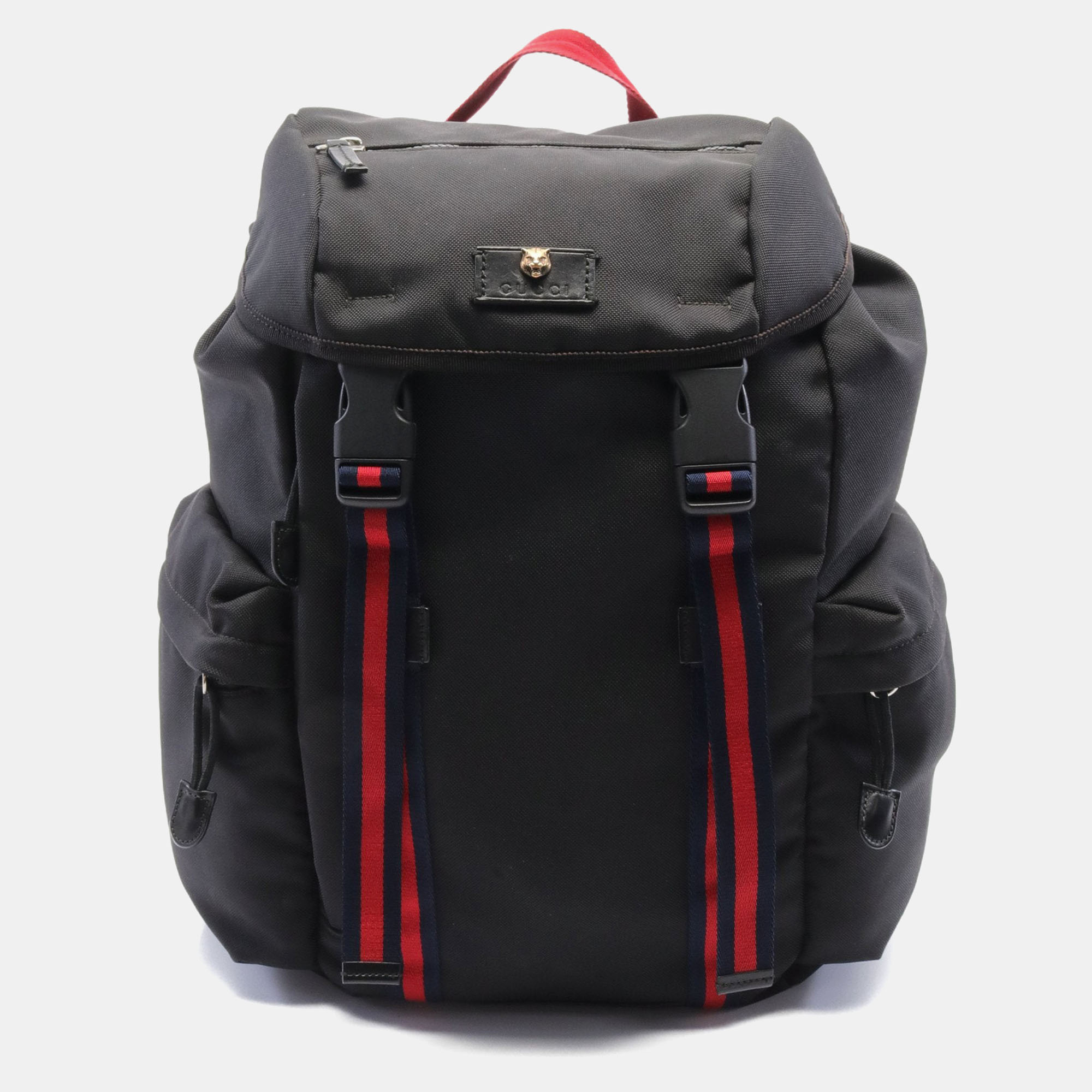 Gucci webbing line backpack rucksack techno canvas leather black