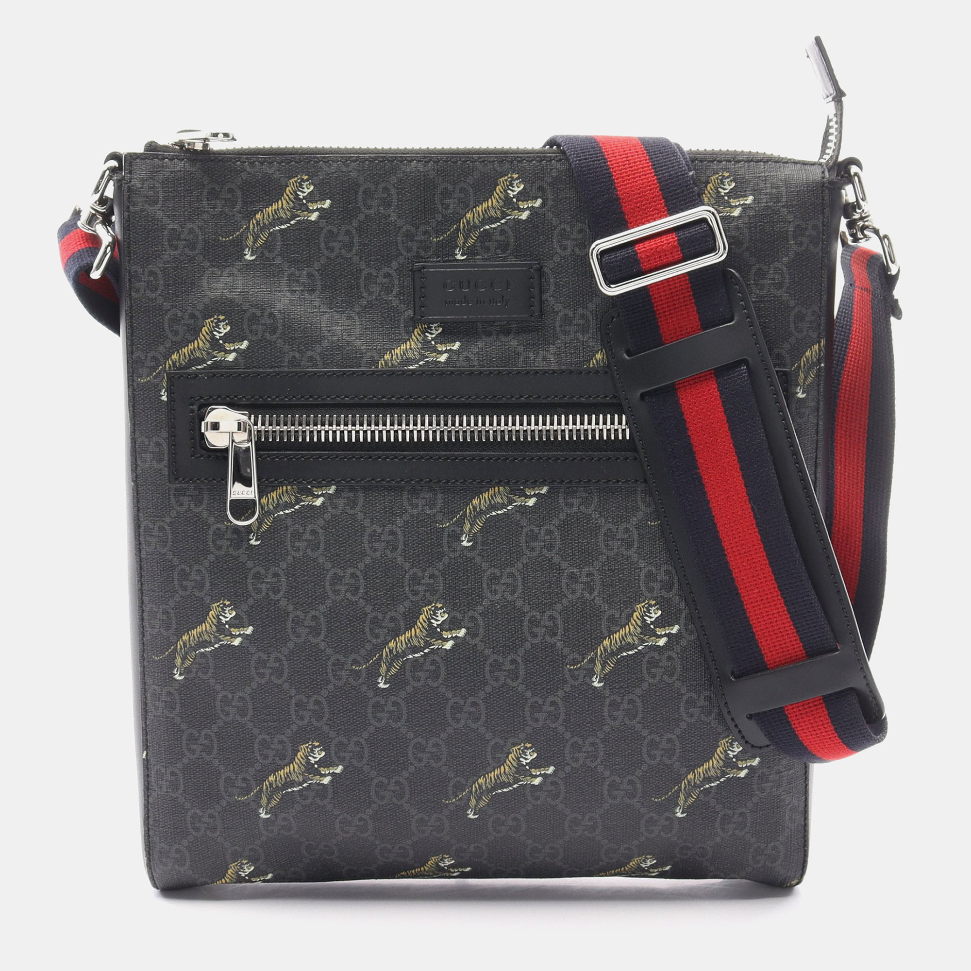 Gucci gg supreme tiger messenger bag sherry line shoulder bag pvc leather black multicolor