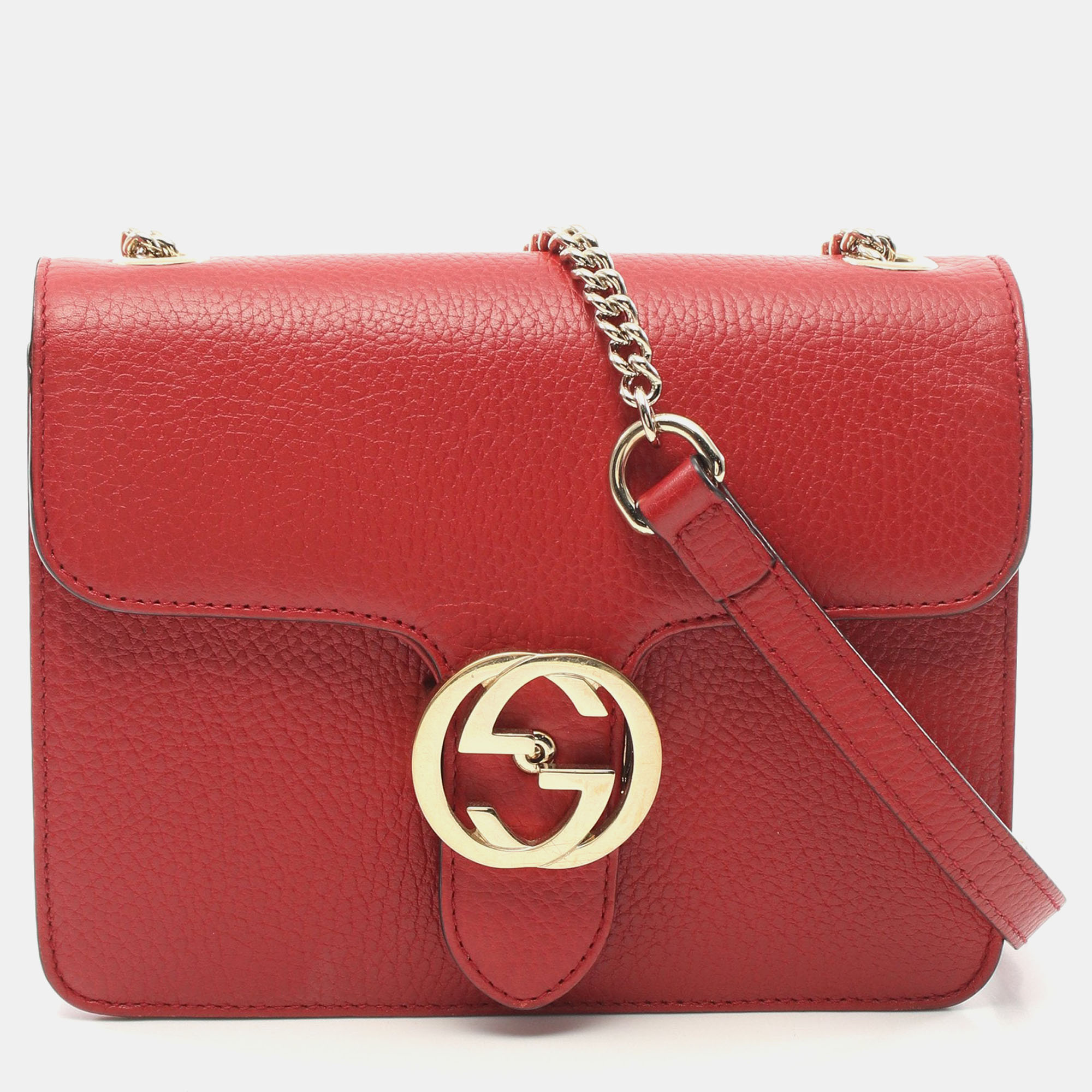 Gucci interlocking g chain shoulder bag leather red