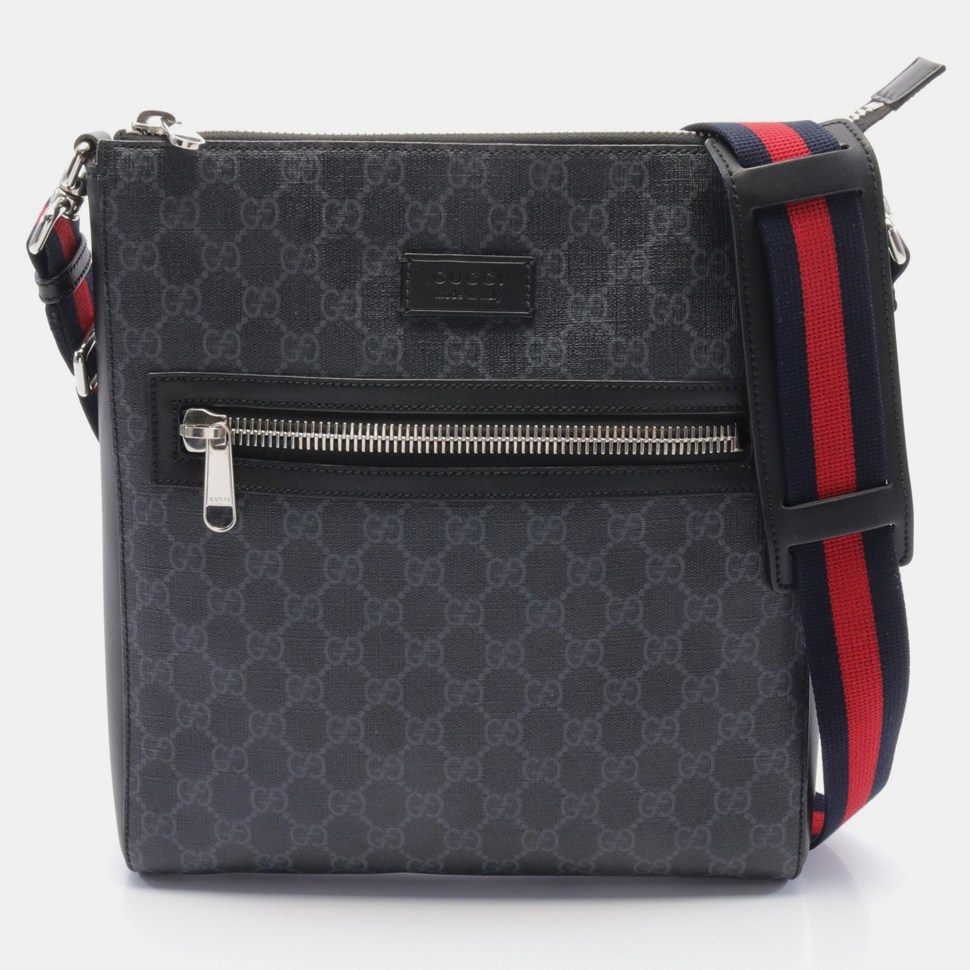 Gucci gg supreme messenger bag sherry line shoulder bag pvc leather black multicolor