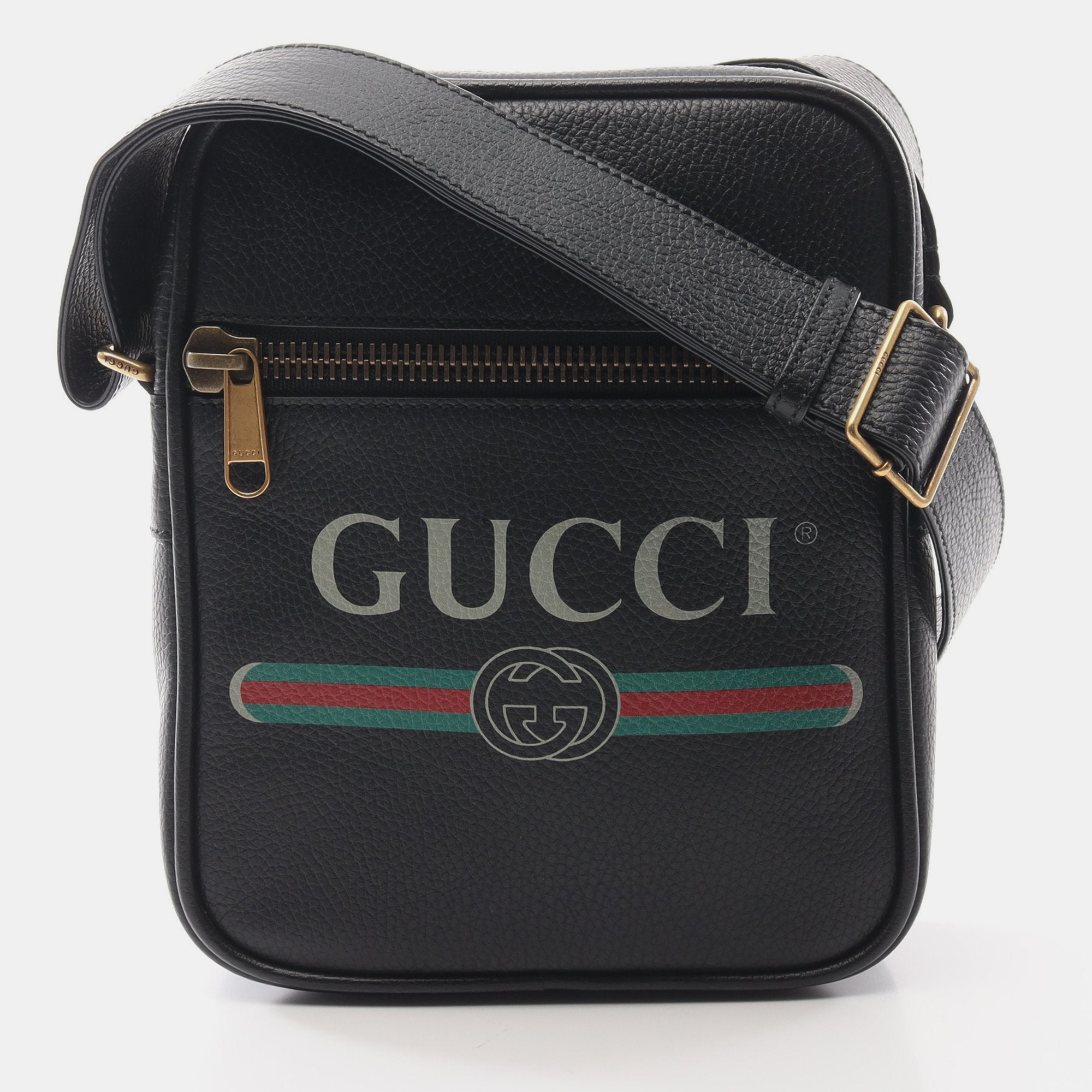 Gucci gucci print shoulder bag leather black multicolor