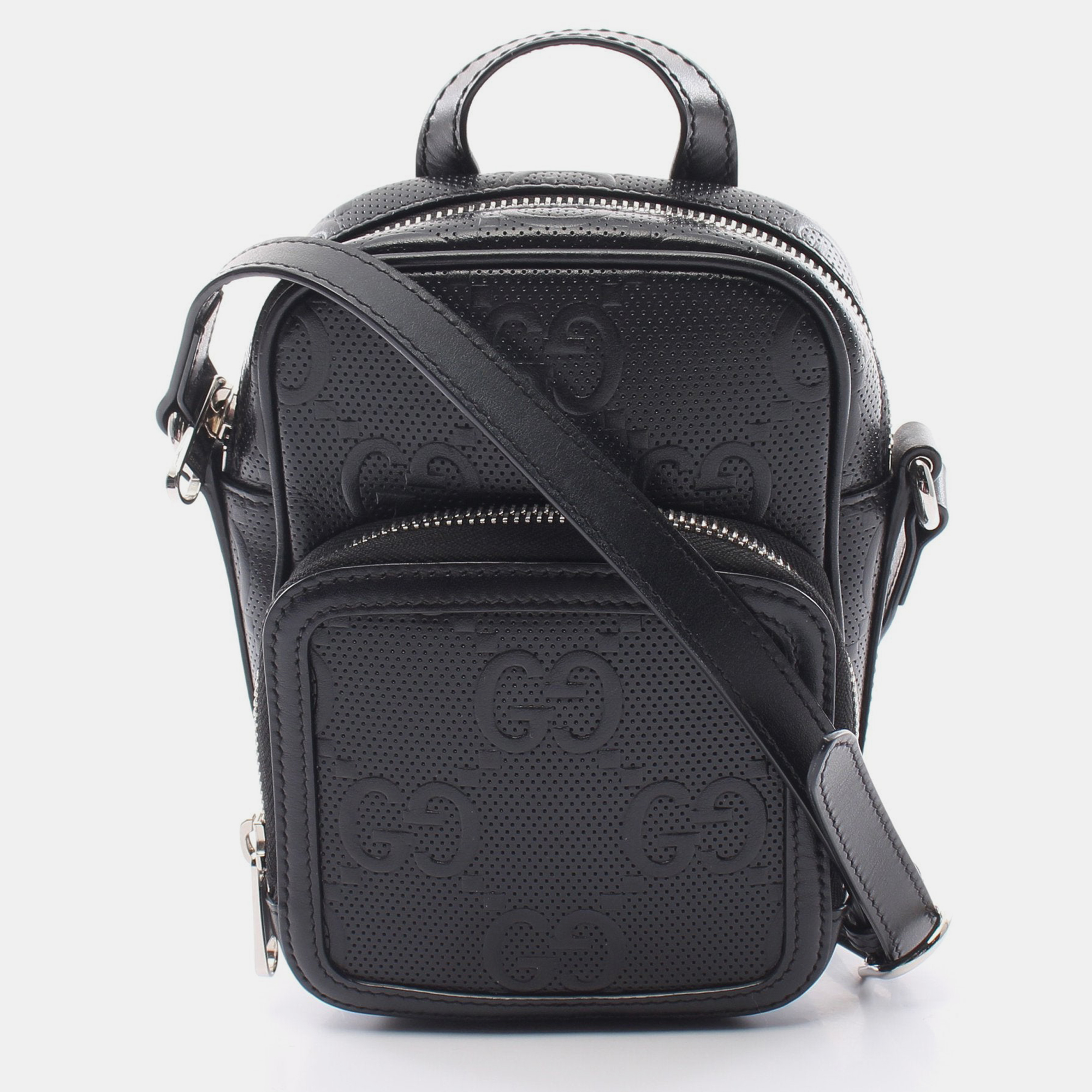 Gucci gg embossed mini bag shoulder bag leather black 2way