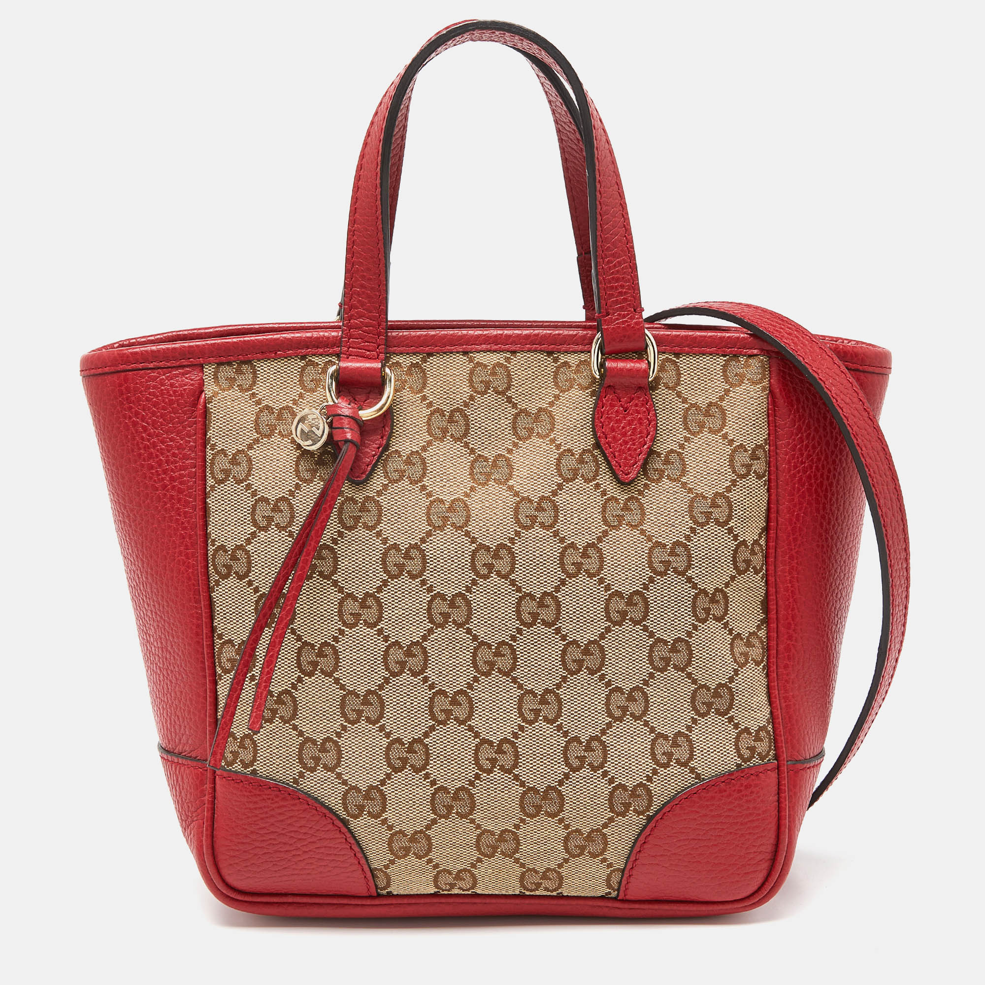 Gucci beige/red gg canvas and leather small bree tote