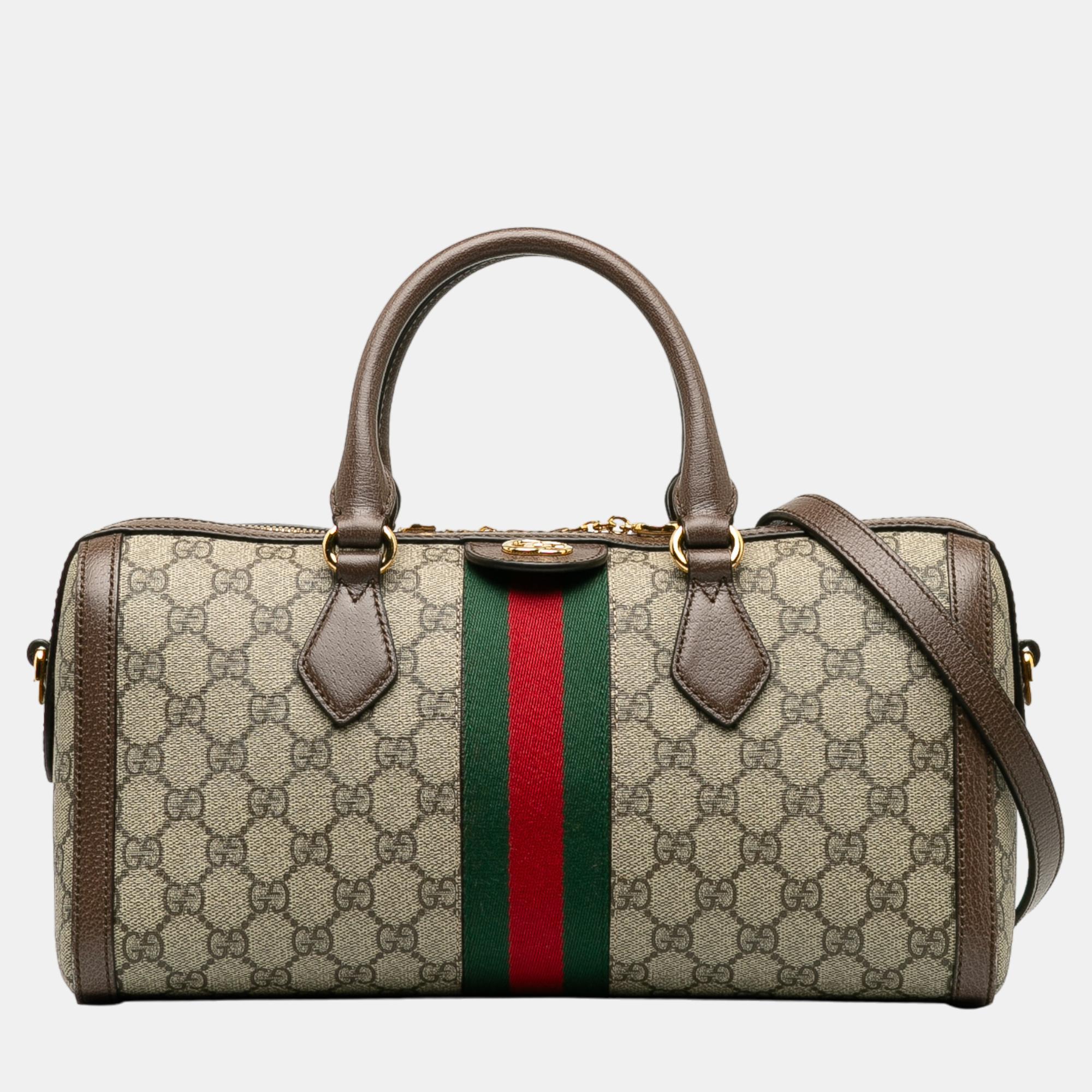 Gucci beige/brown gg supreme ophidia web satchel