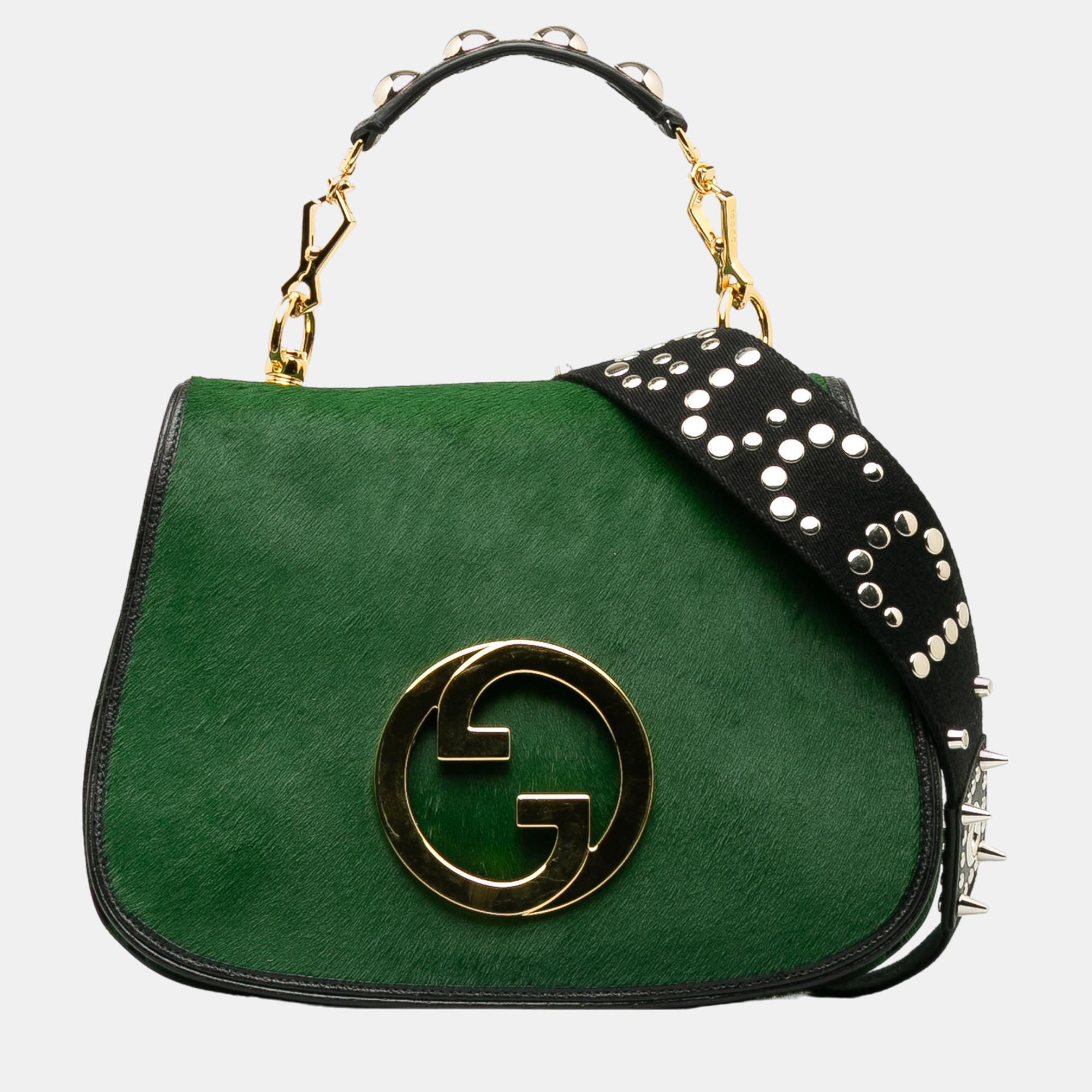 Gucci green medium pony hair blondie flap bag
