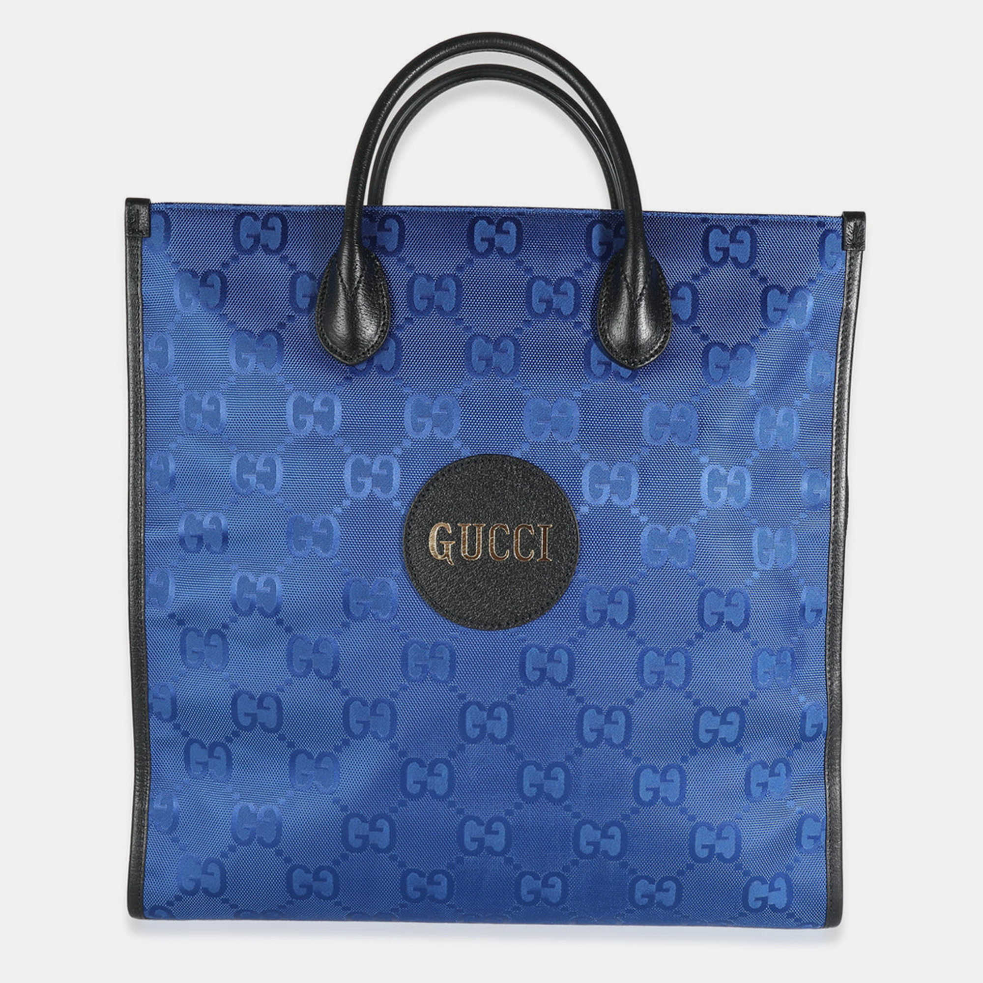 Gucci blue econyl nylon monogram off the grid vertical tote bag
