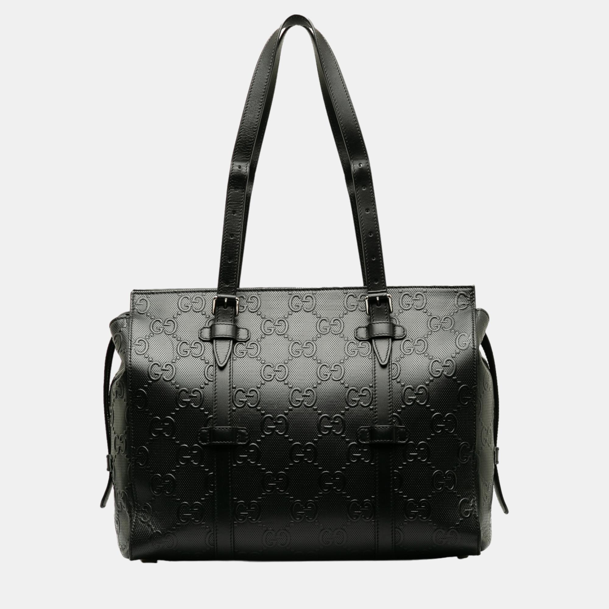 Gucci black gg embossed tote bag