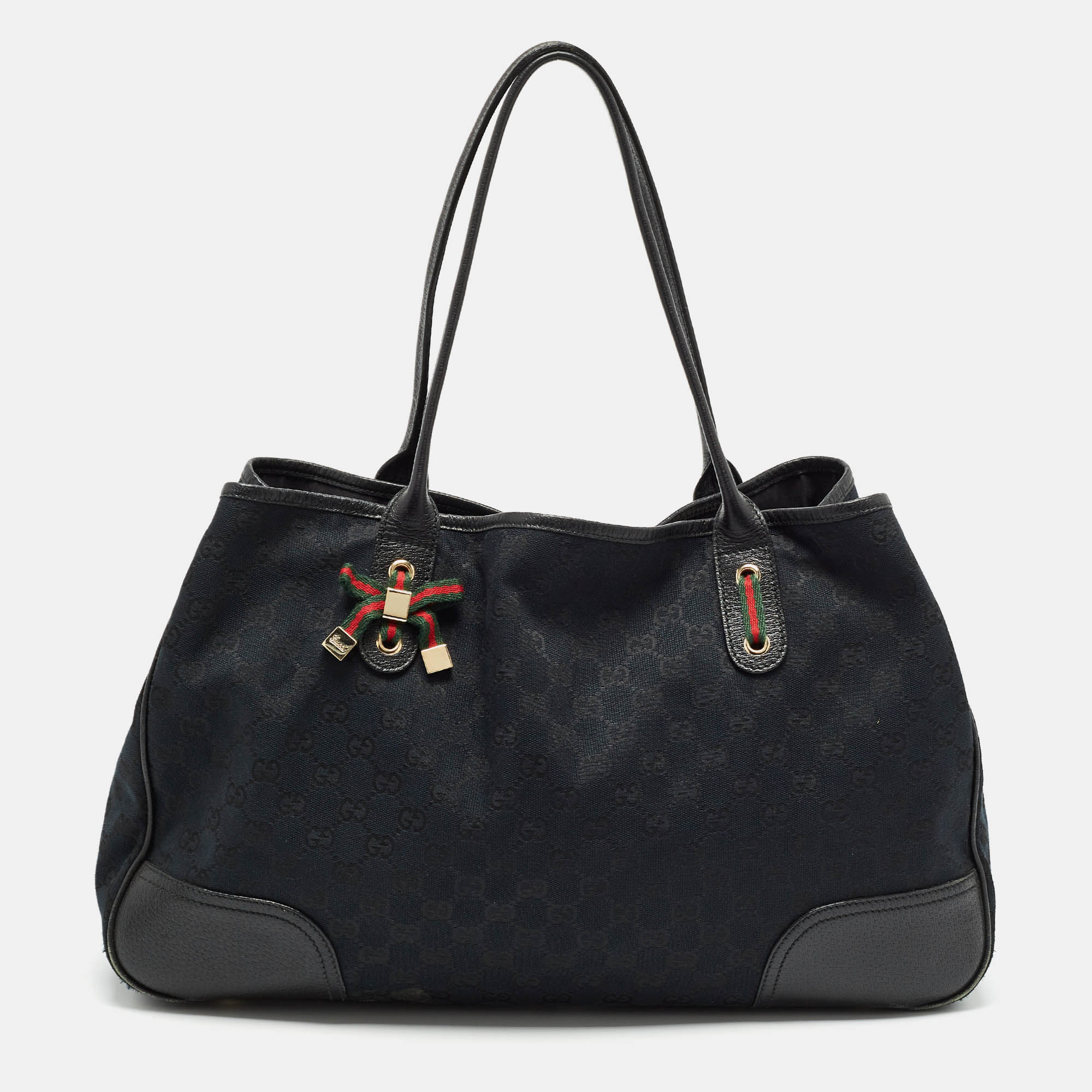 Gucci black gg canvas and leather large princy tote