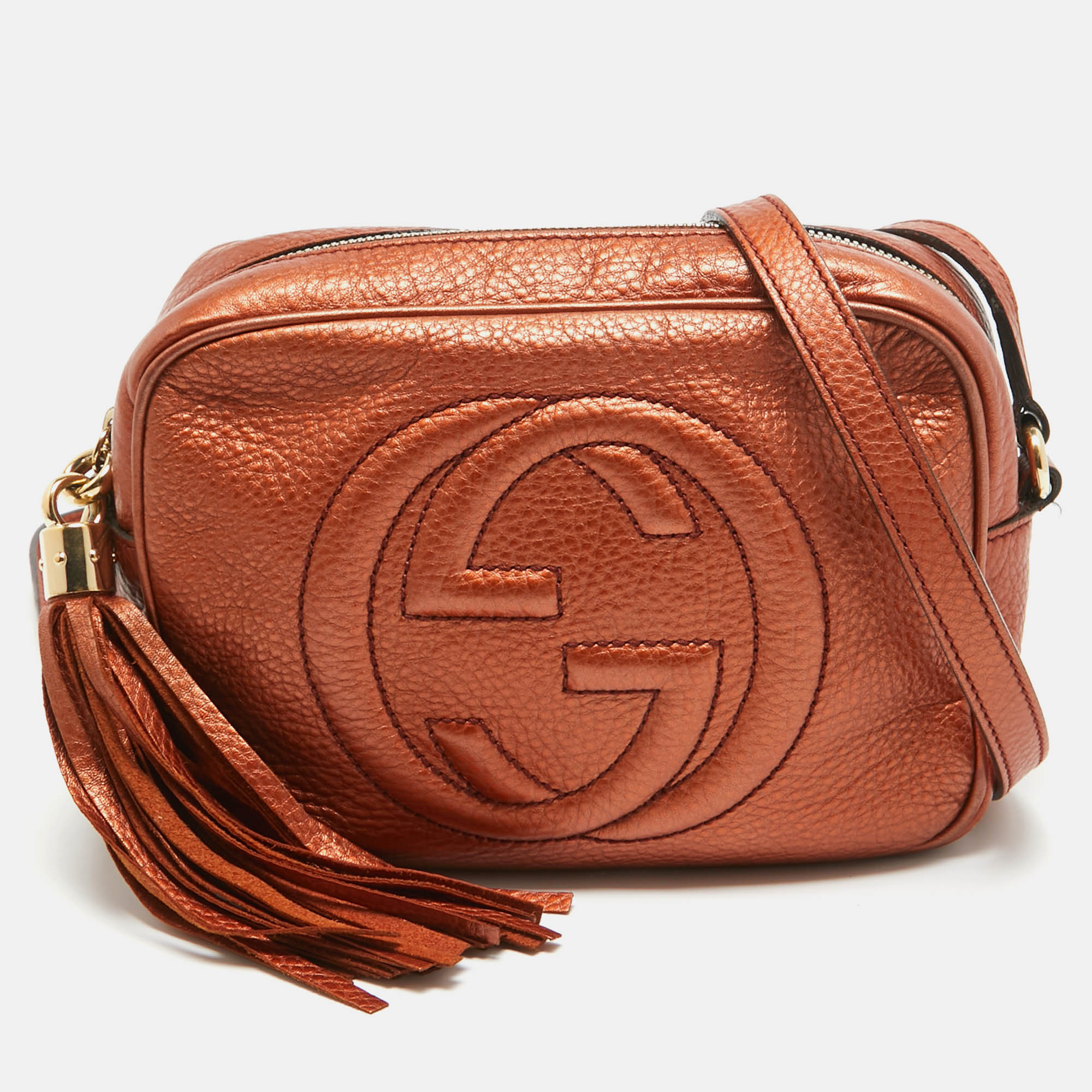 Gucci copper brown leather small soho disco crossbody bag