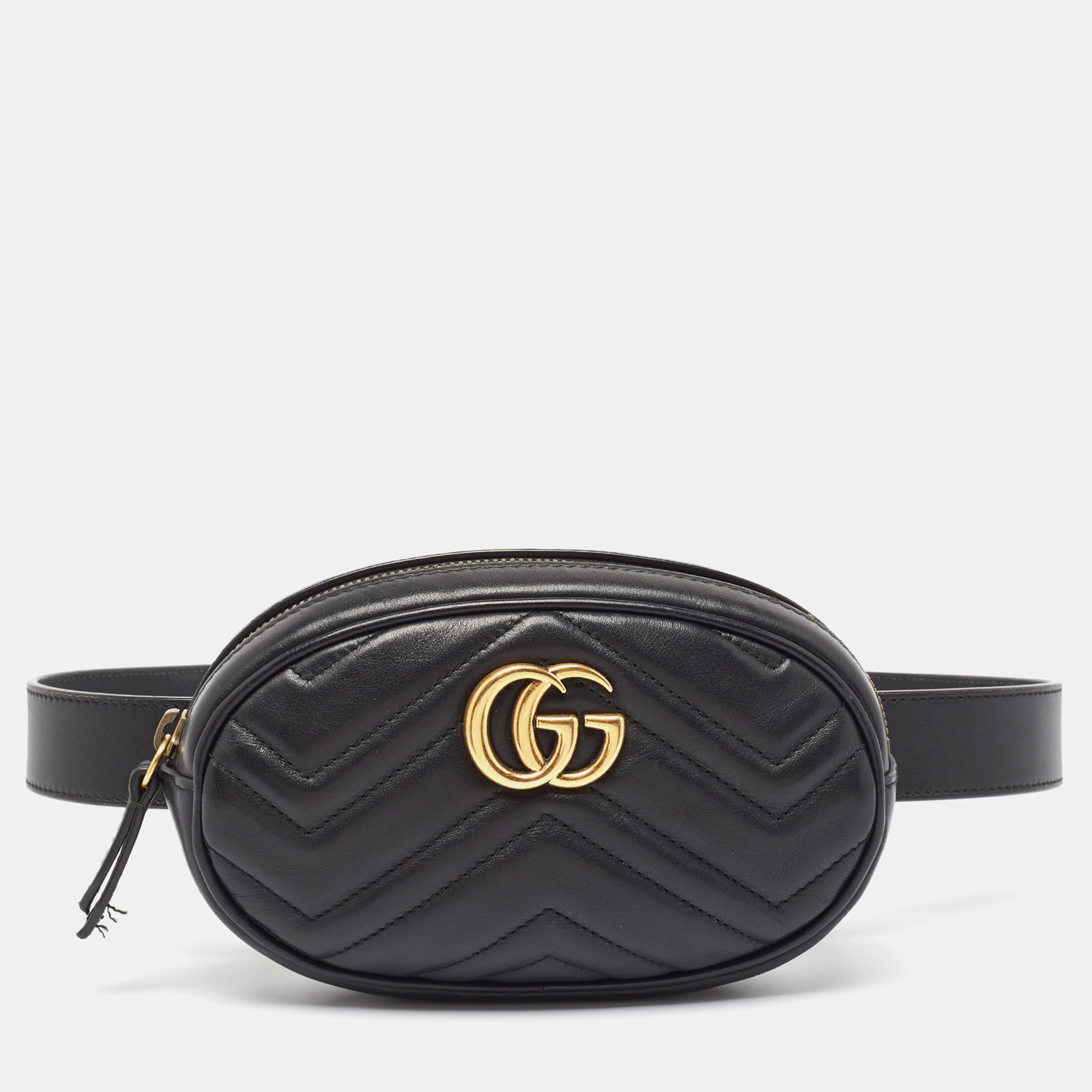 Gucci black matelass&eacute; leather mini gg marmont belt bag