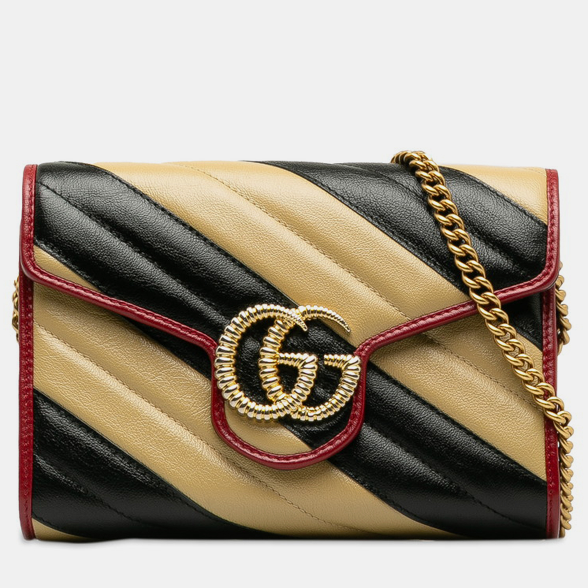 Gucci black leather bicolor torchon gg marmont chain wallet