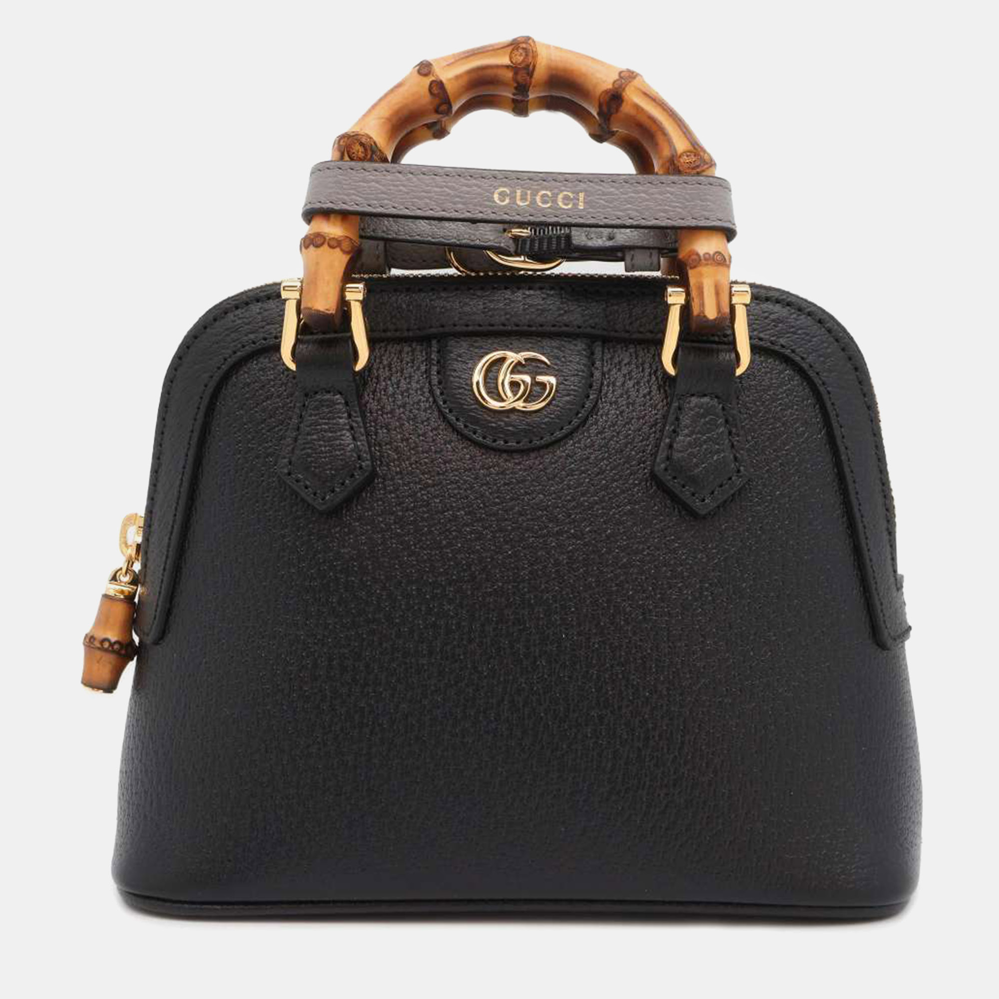 Gucci black leather mini bamboo diana tote bag