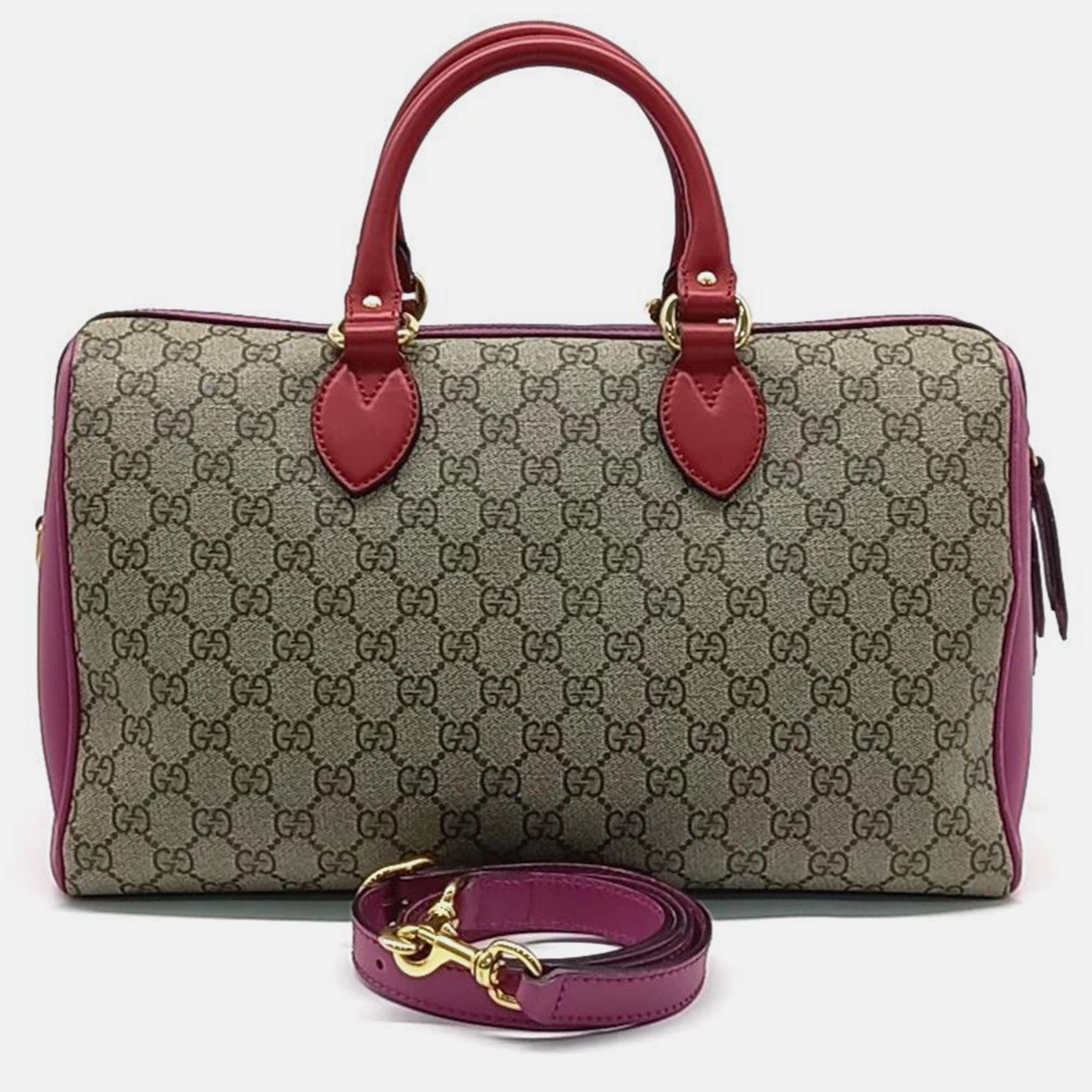 Gucci beige/red gg canvas supreme boston bag