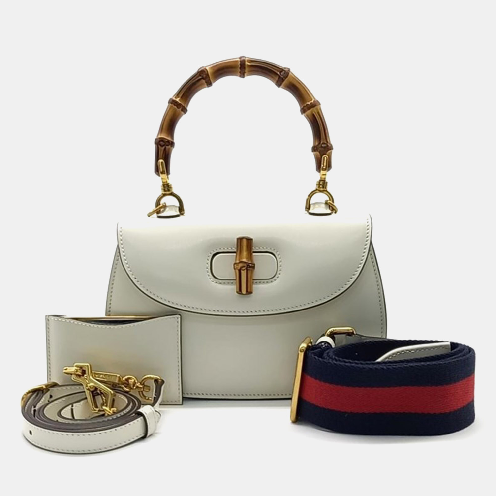 Gucci white leather bamboo 1947 small top handle bag