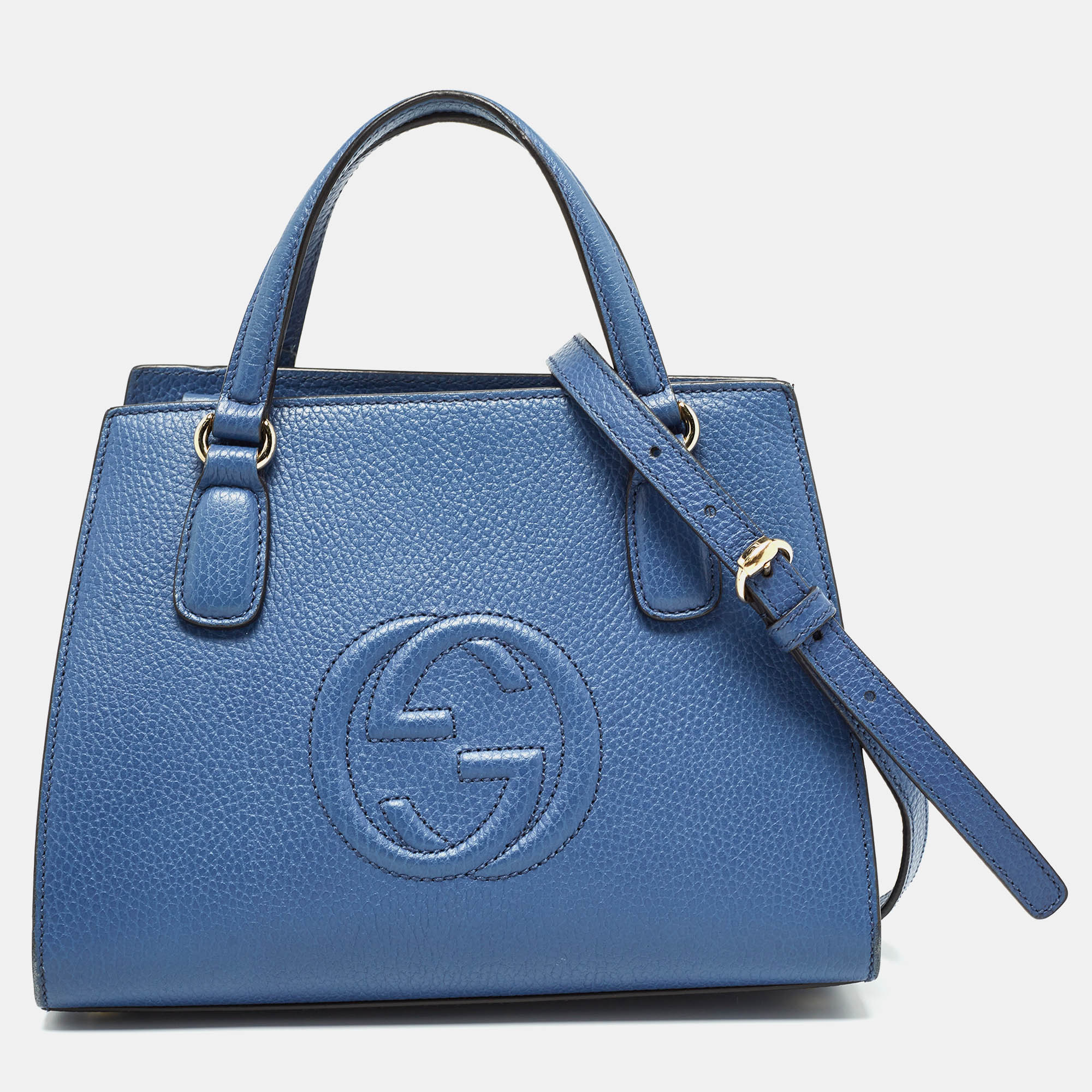 Gucci blue leather soho top handle bag