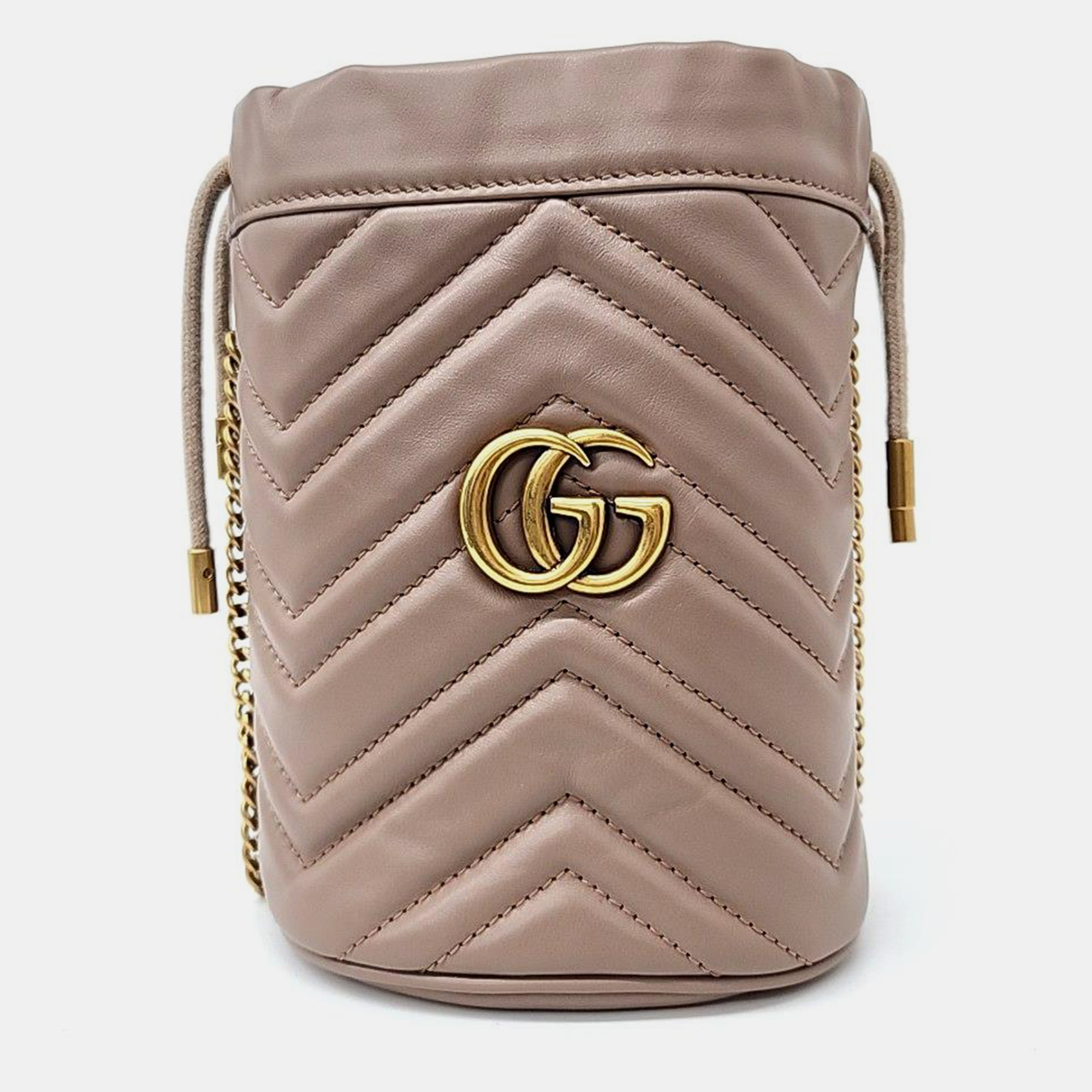 Gucci pink leather gg marmont mini bucket bag