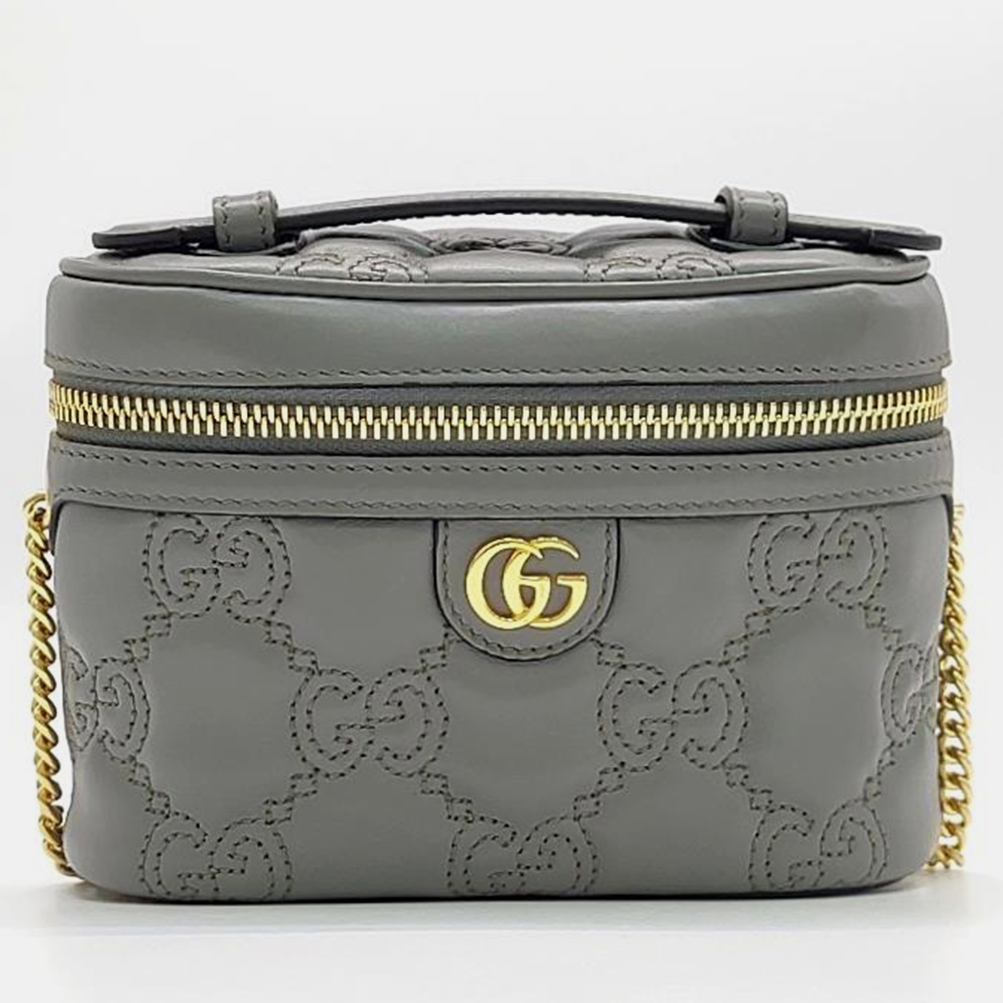 Gucci gray leather gg mini top handle bag