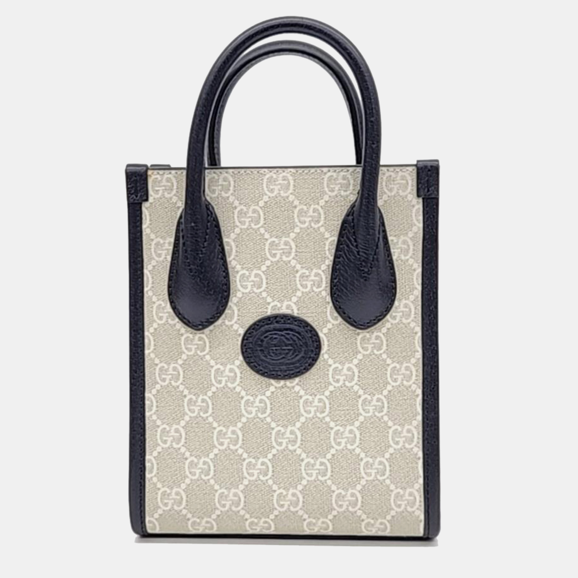 Gucci ivory/navy gg canvas ophidia mini tote bag