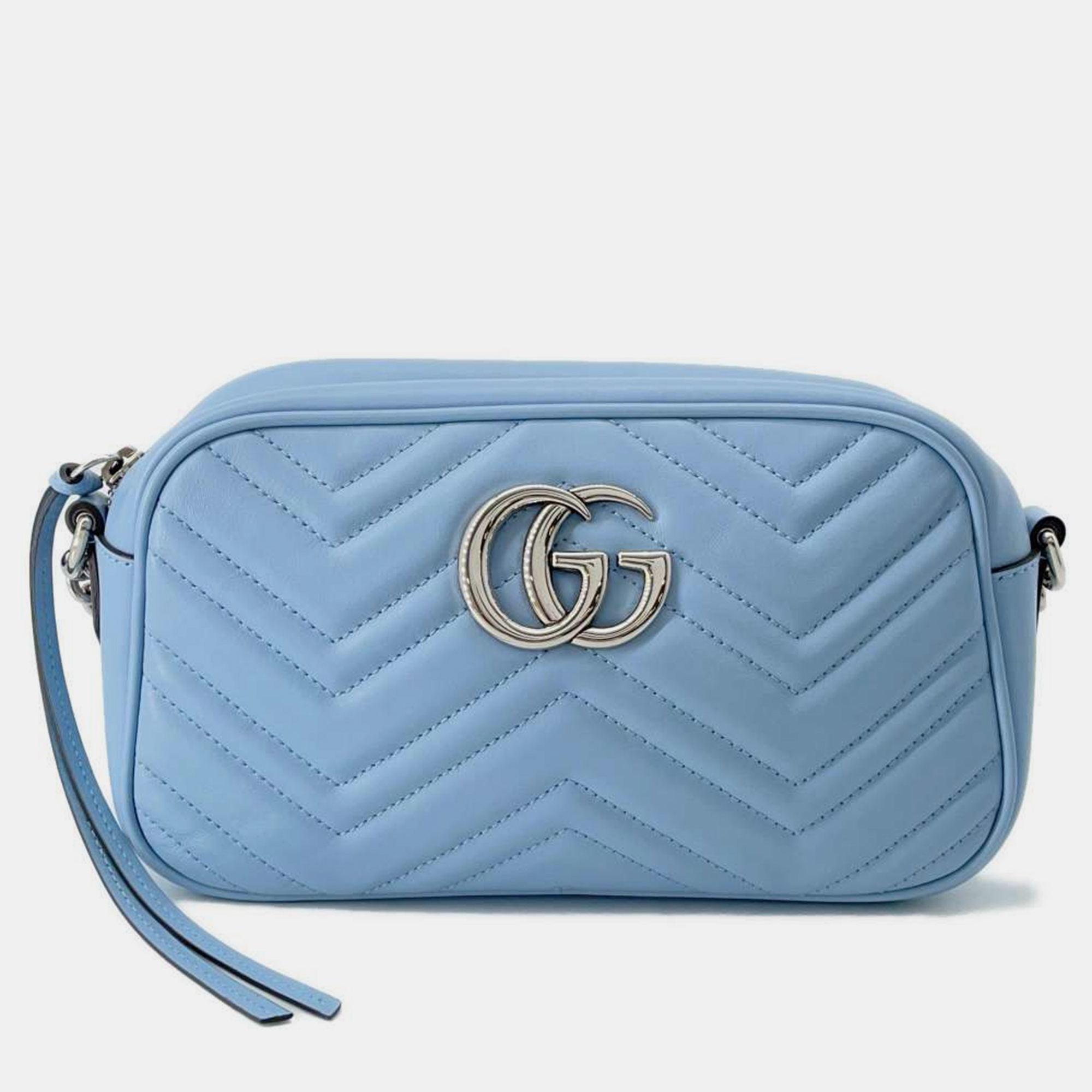Gucci light blue leather gg marmont shoulder bag