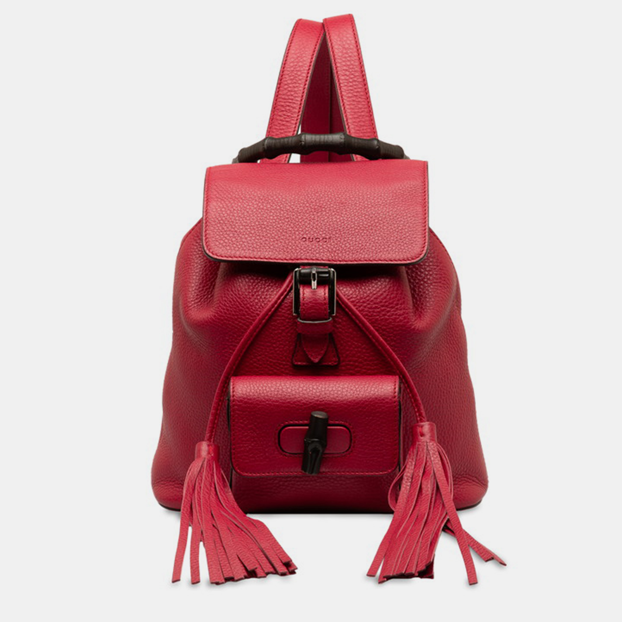 Gucci red leather bamboo fringe backpack