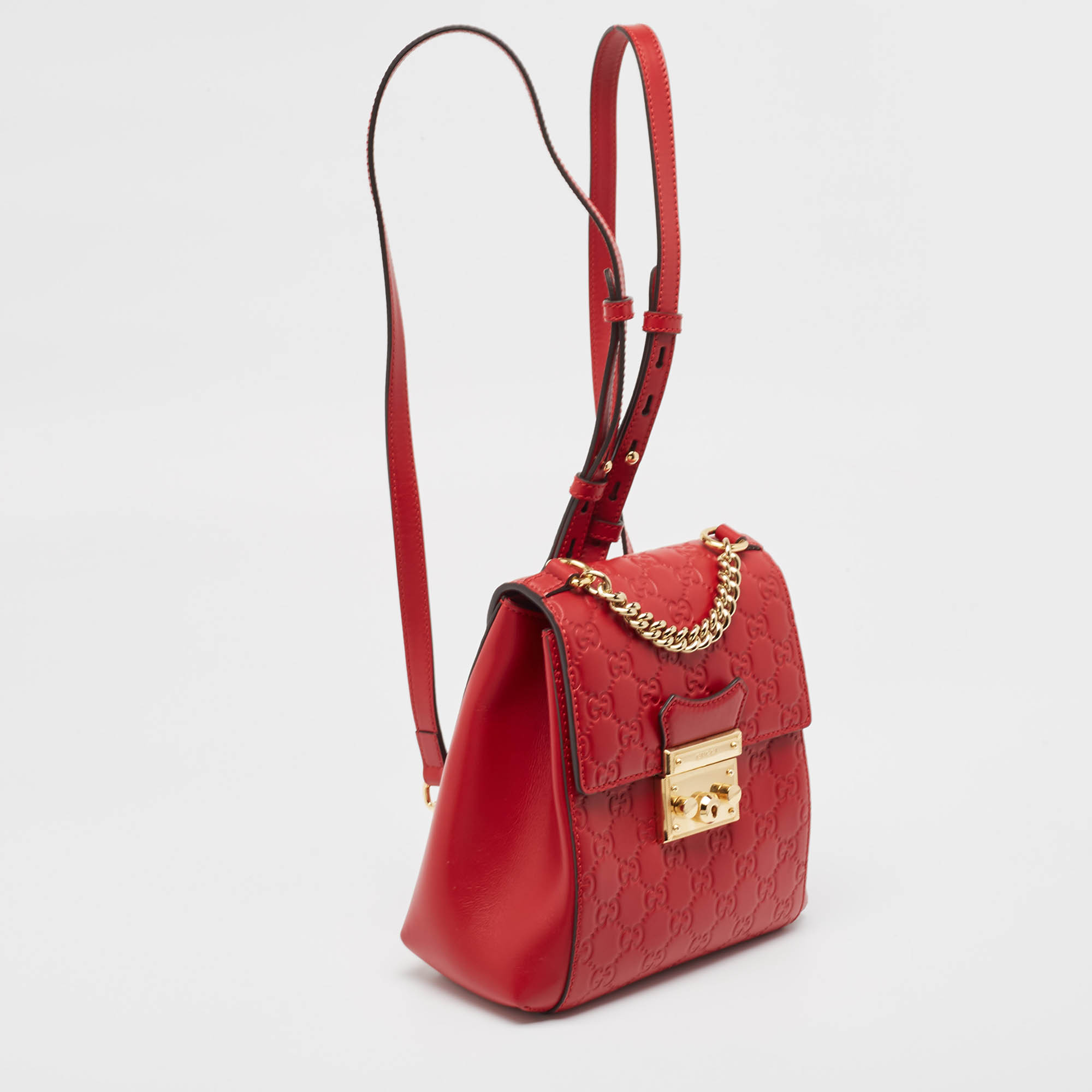 Gucci Red Guccissima Leather Padlock Backpack