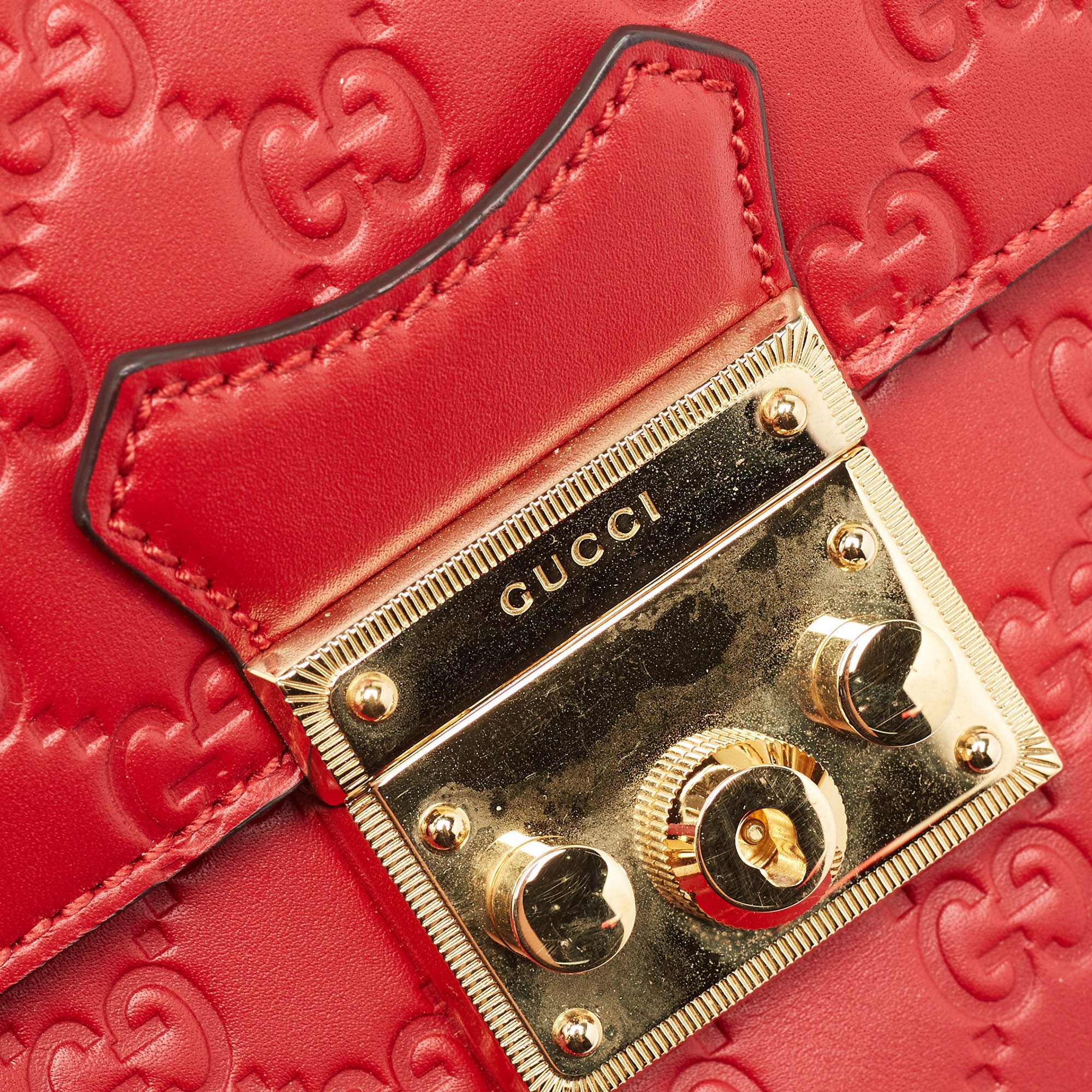 Gucci Red Guccissima Leather Padlock Backpack