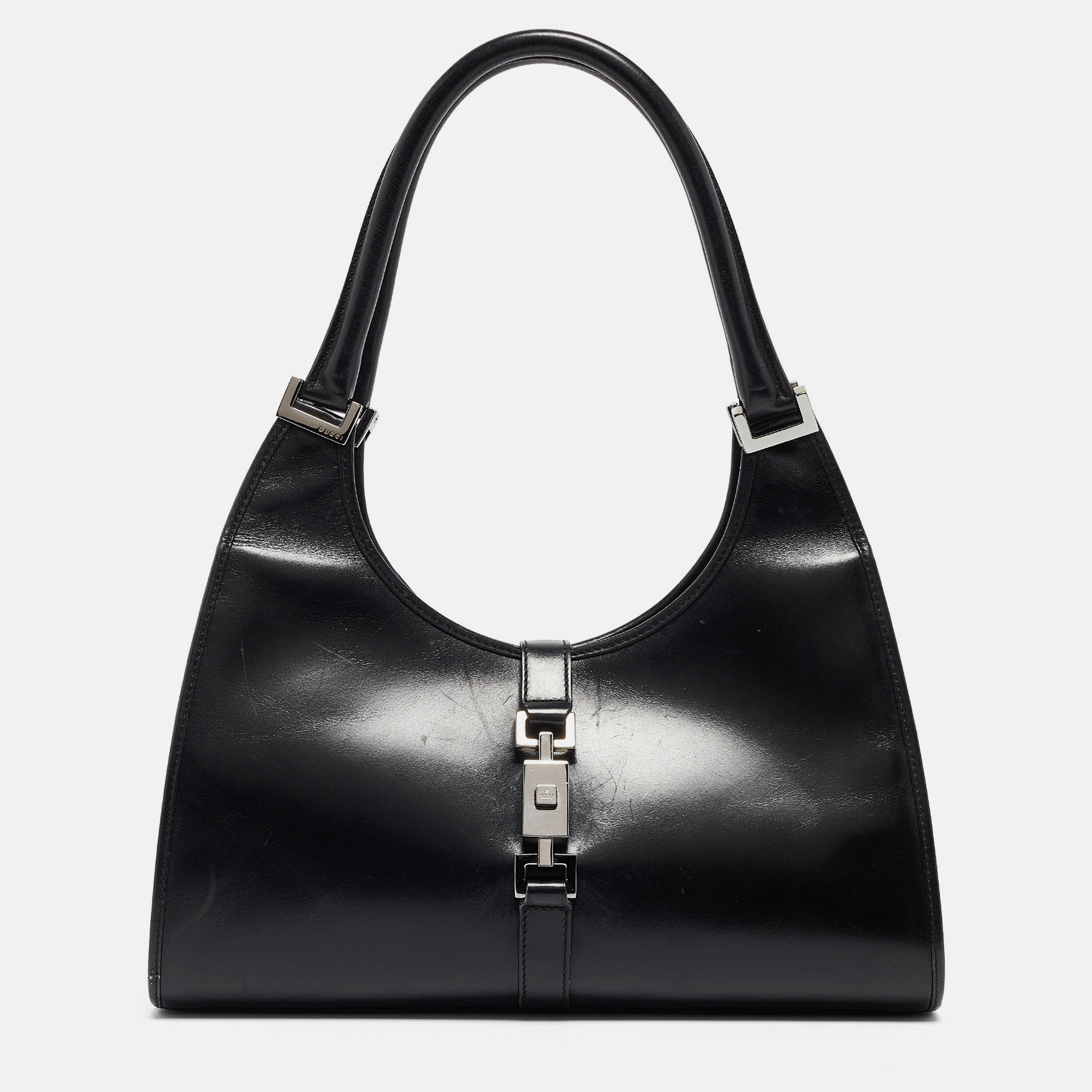Gucci black leather jackie tote