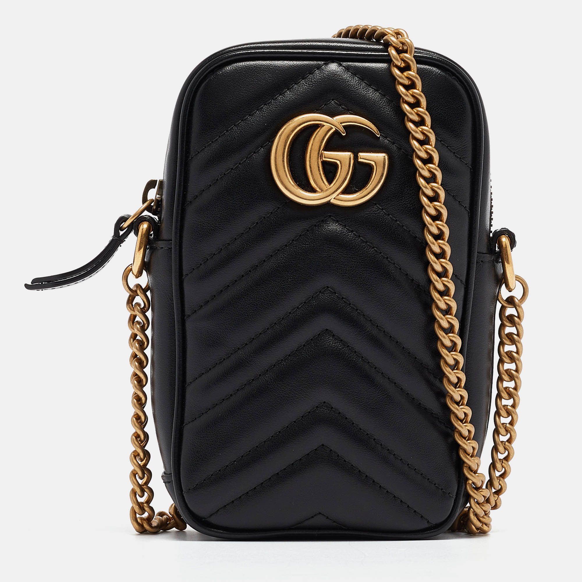 Gucci black matelass&eacute; leather mini gg marmont bag