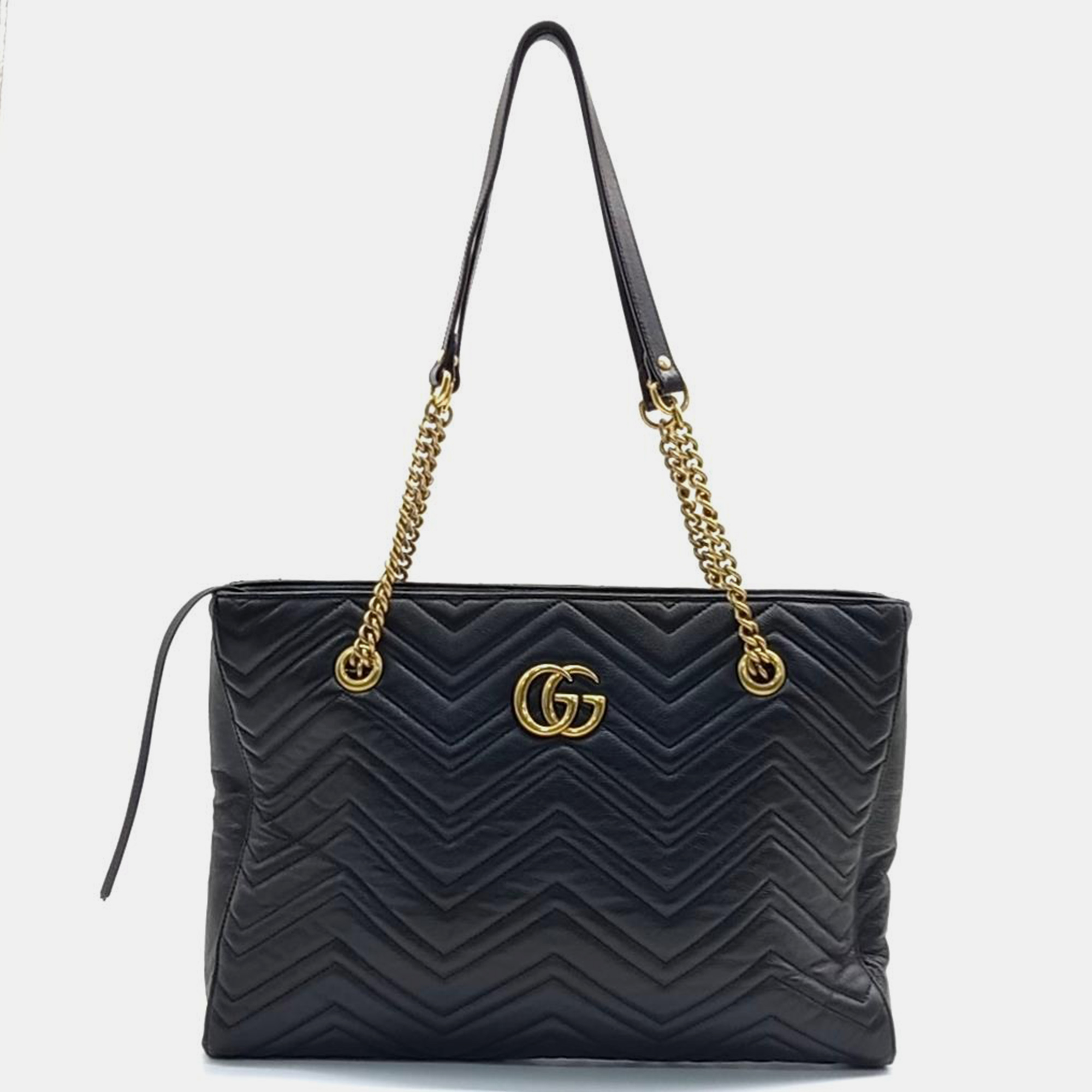Gucci black leather medium gg marmont tote bag