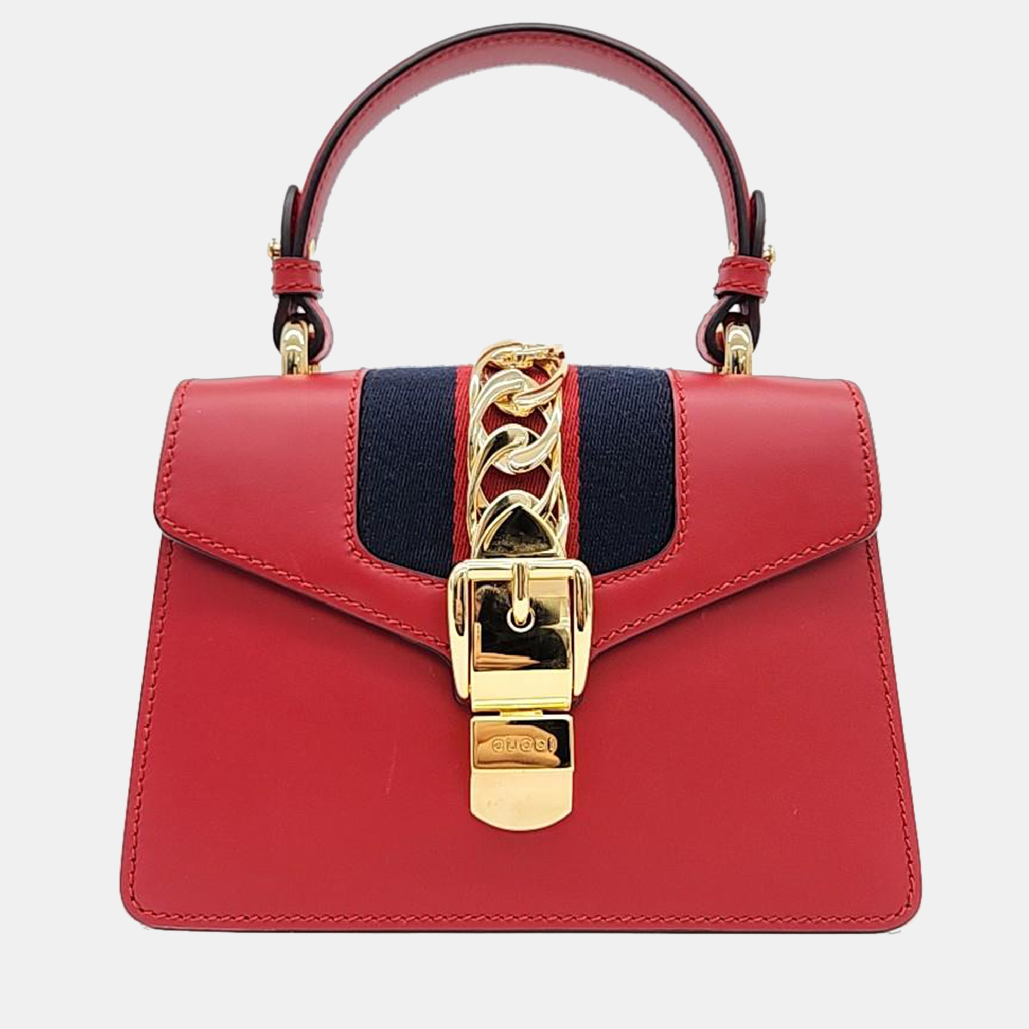 Gucci red leather mini sylvie top handle bag