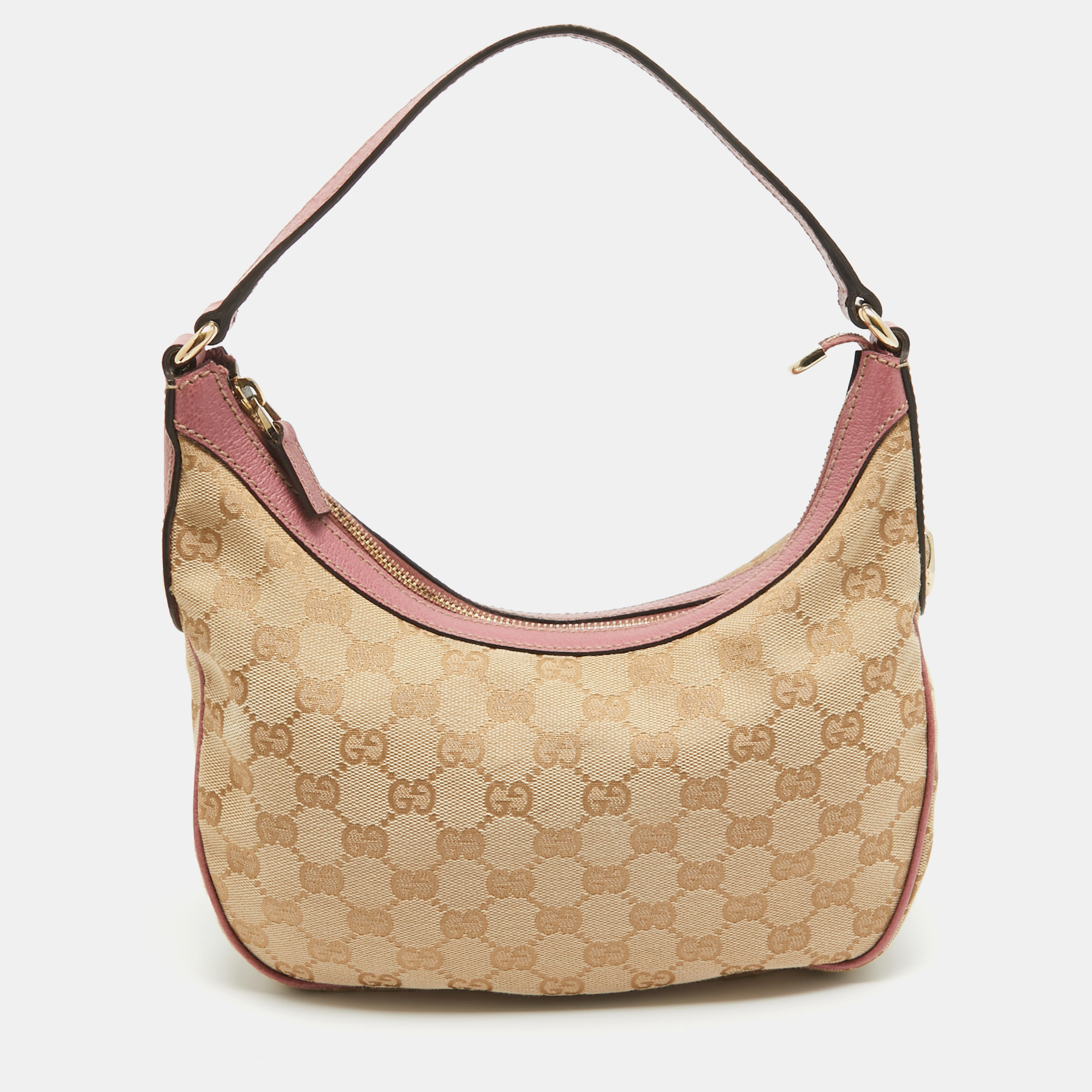 Gucci pink/beige gg canvas and leather mini hobo
