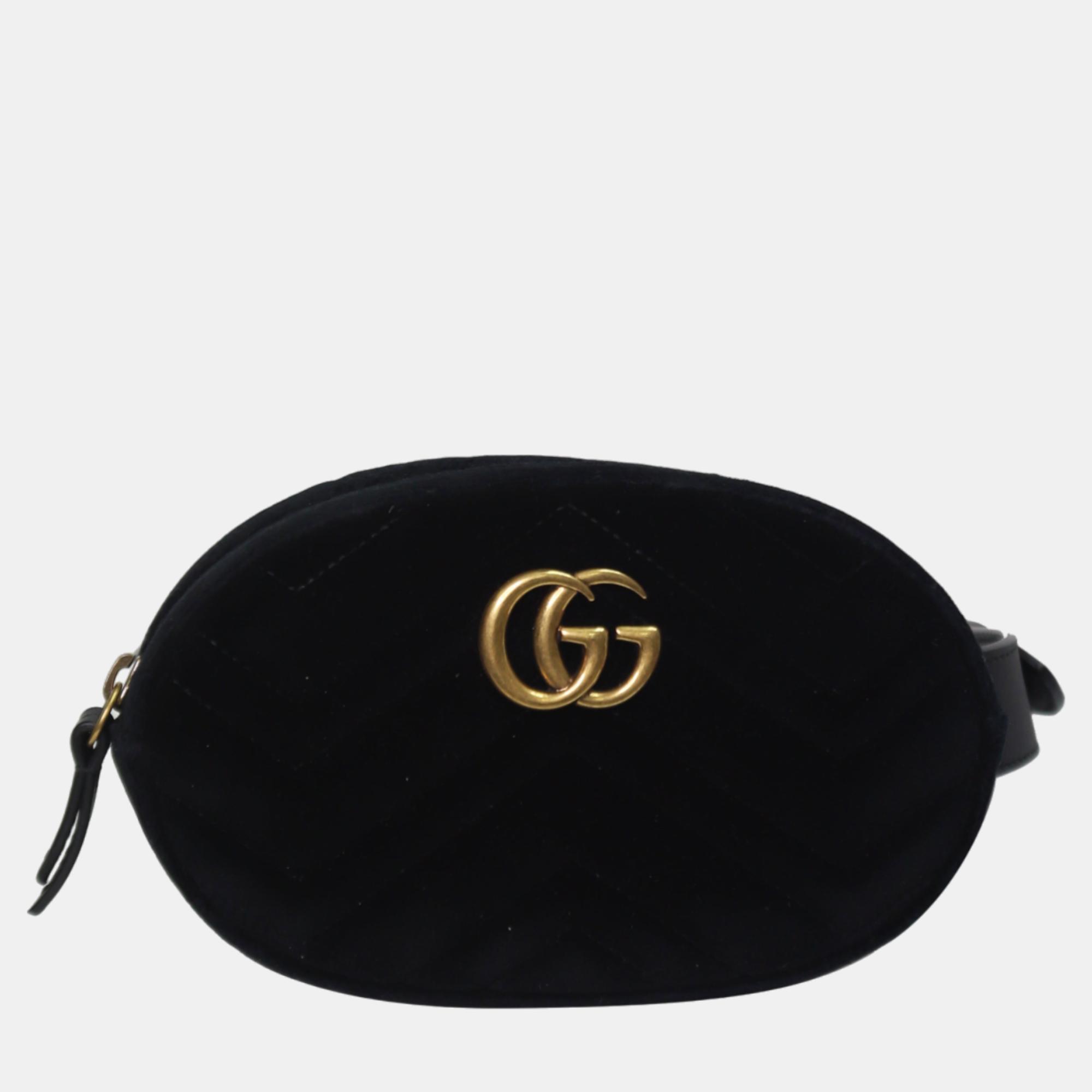 Gucci black velvet gg marmont belt bag