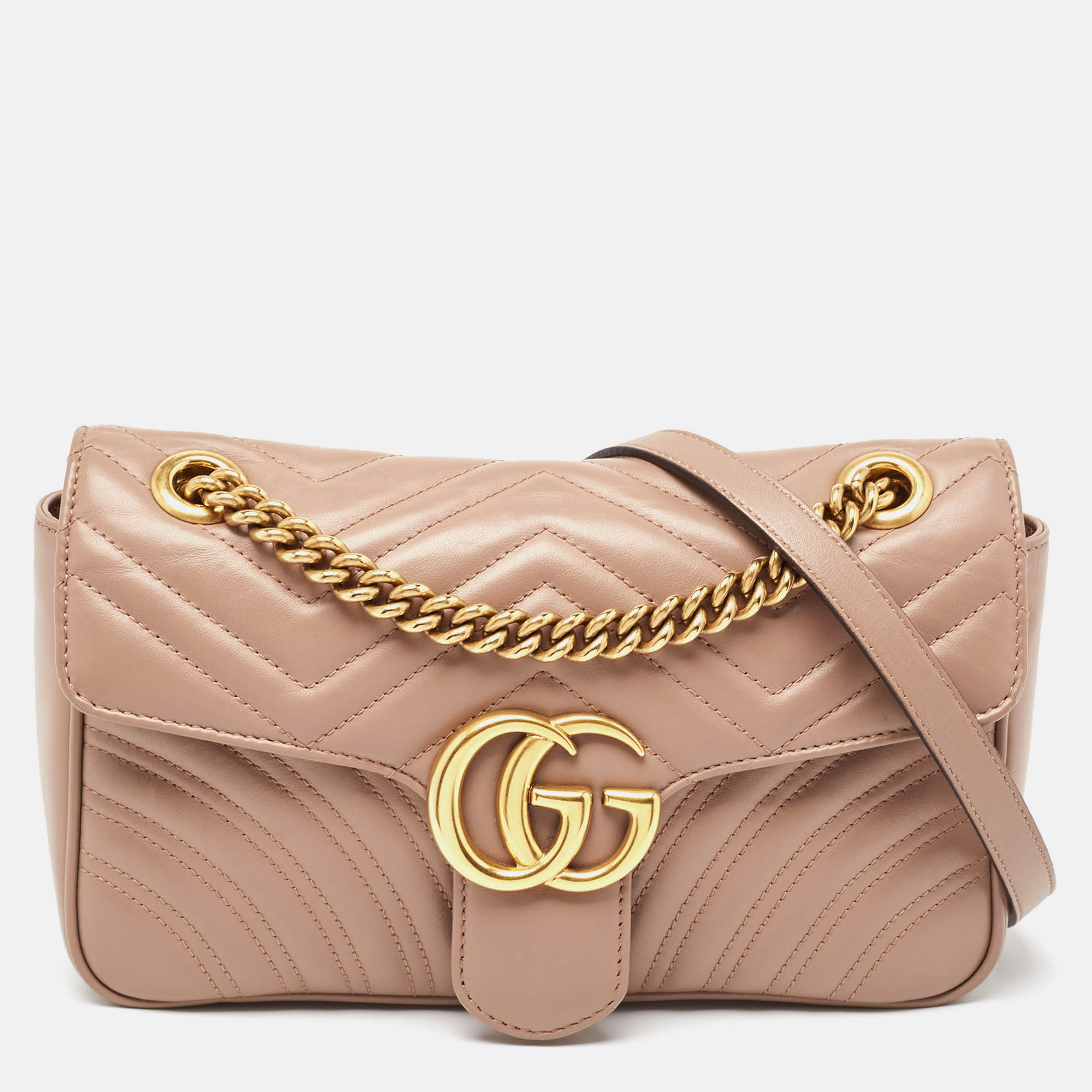 Gucci beige matelasse leather small gg marmont shoulder bag