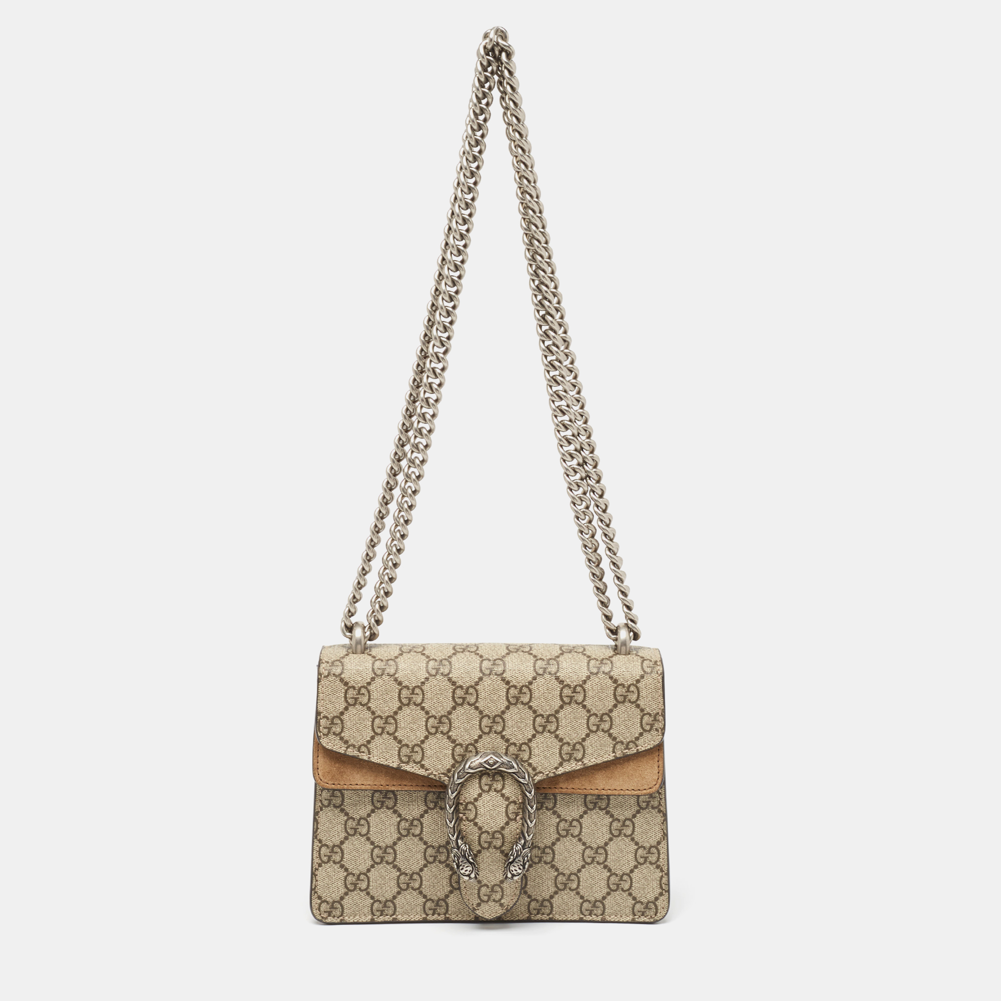 Gucci beige gg supreme canvas and suede mini dionysus shoulder bag