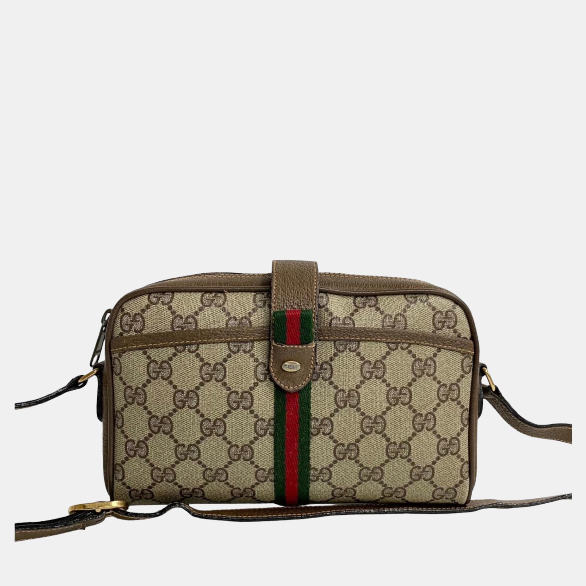 Gucci brown gg supreme canvas web shoulder bag