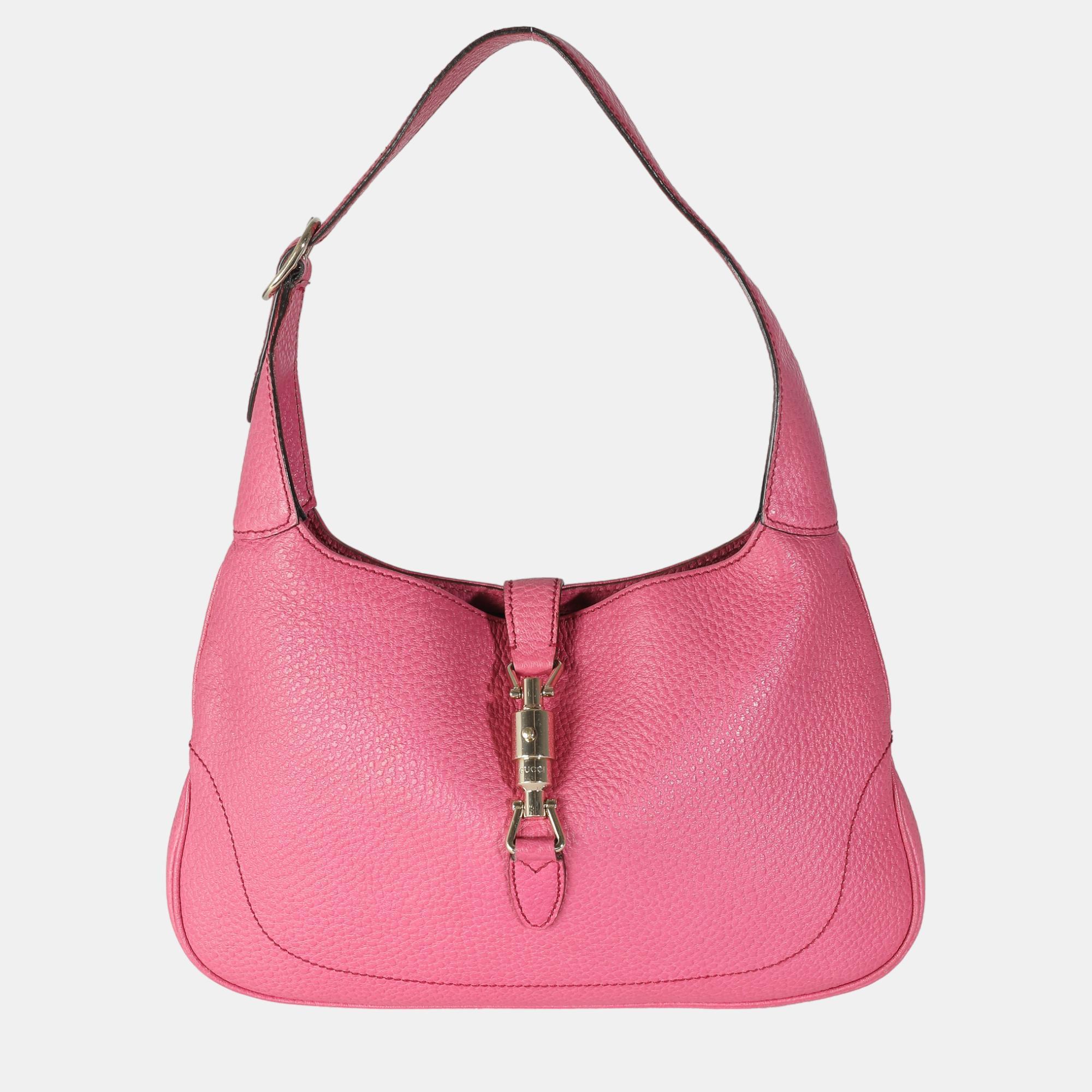 Gucci pink pebbled leather medium 1961 jackie hobo bag