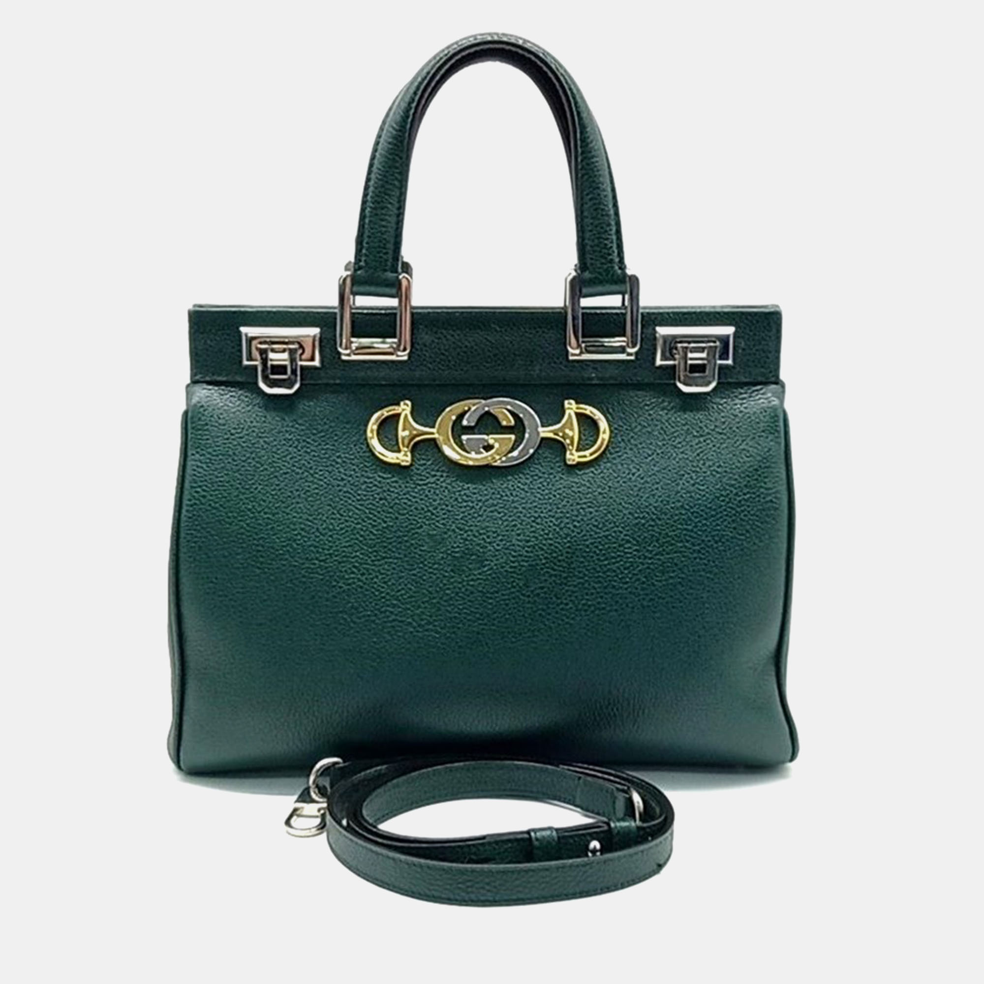 Gucci green leather small zumi top handle bag