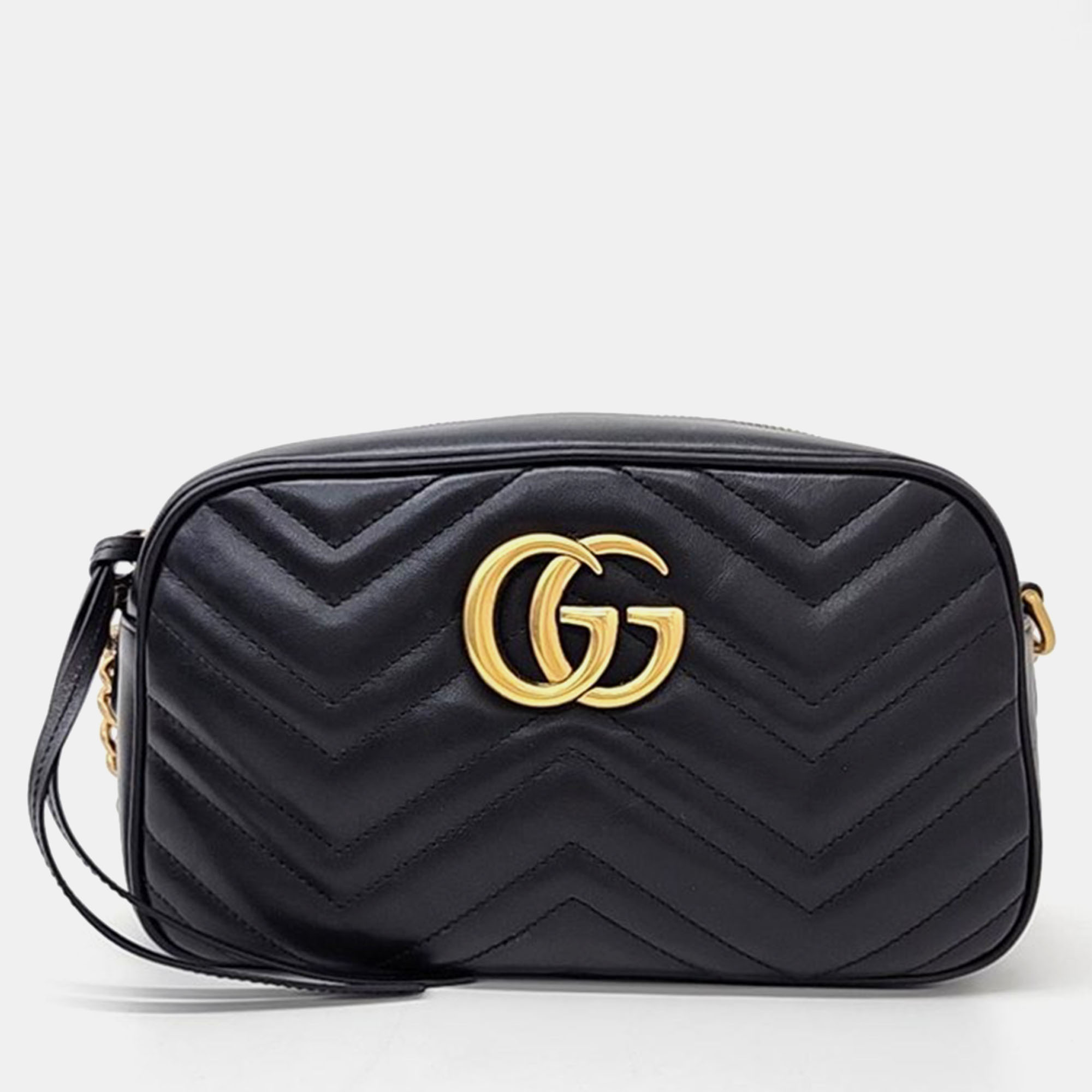 Gucci black leather gg marmont crossbody bag