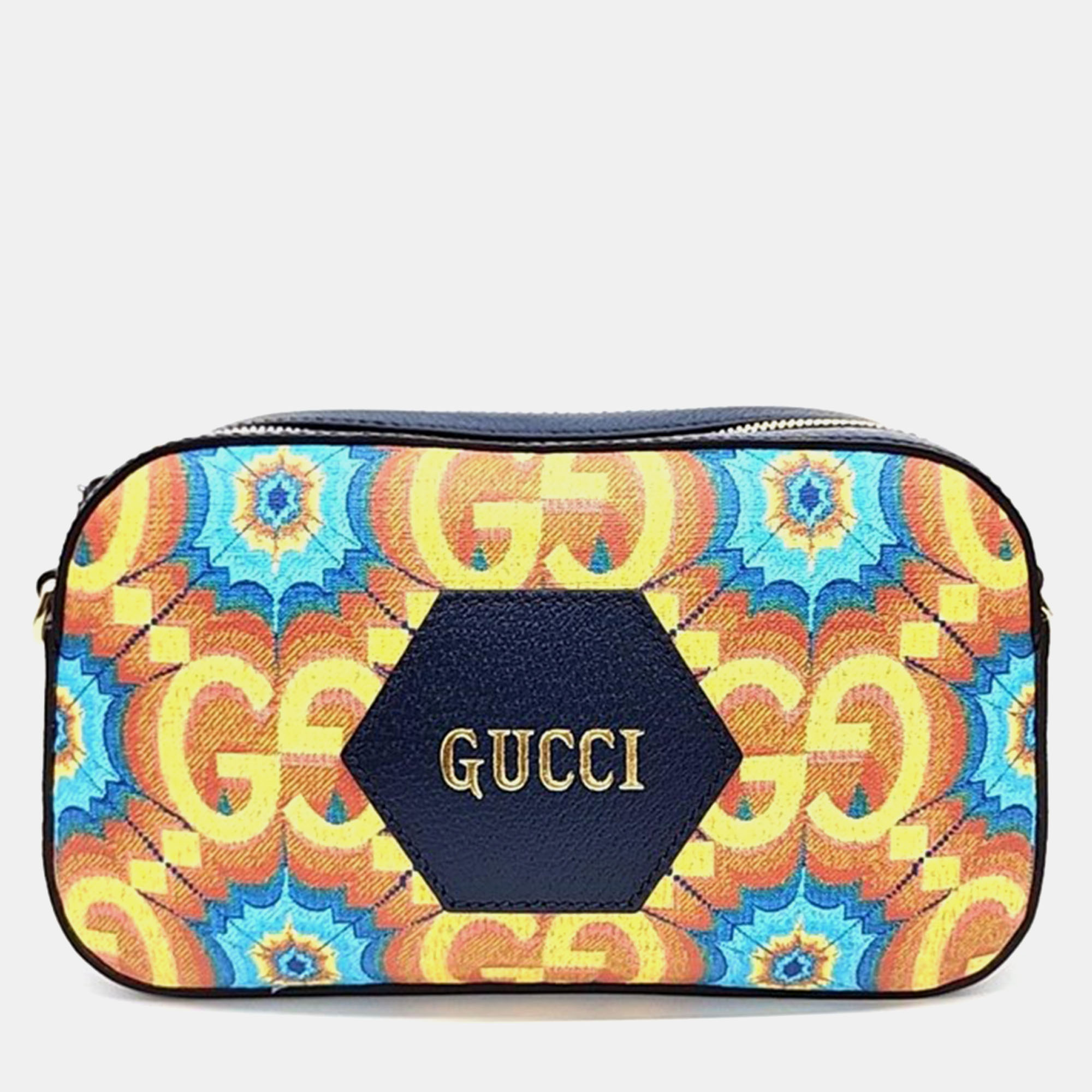 Gucci navy blue pvc and leather gg supreme messenger bag