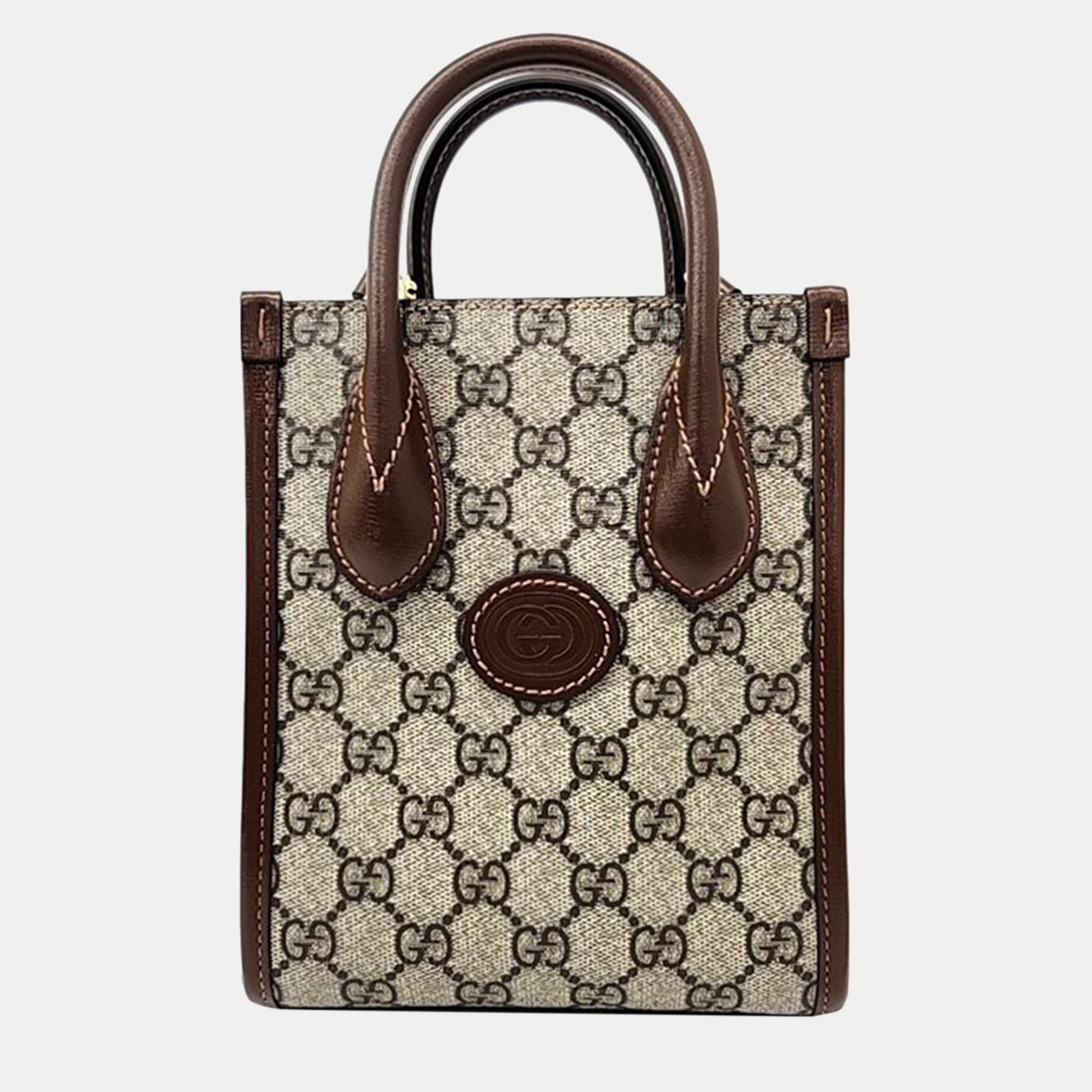 Gucci brown/beige gg canvas mini tote bag