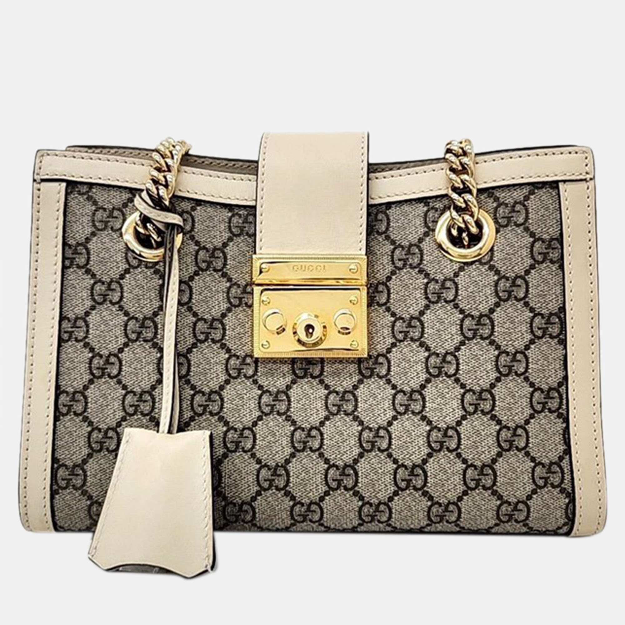 Gucci beige/black gg canvas shoulder bag