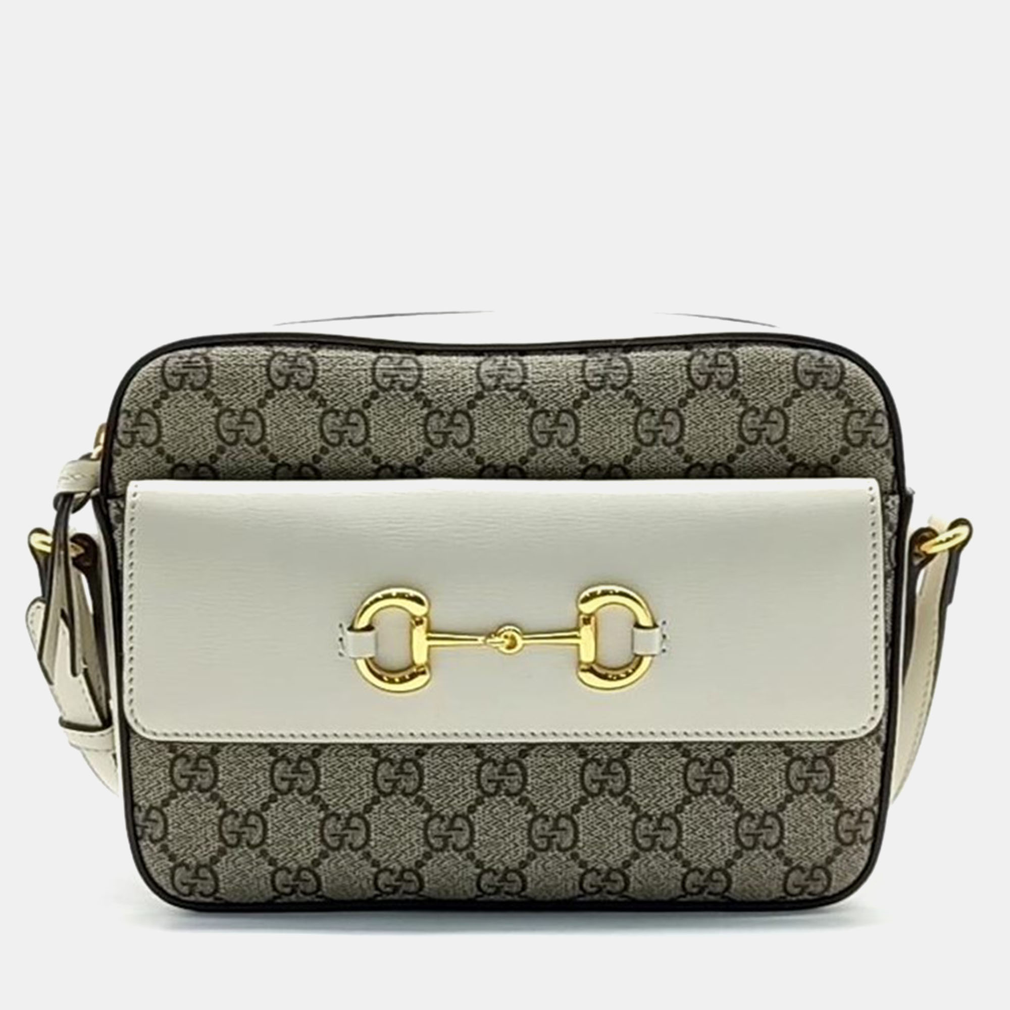 Gucci ivory gg canvas and leather 1955 horsebit small crossbody bag