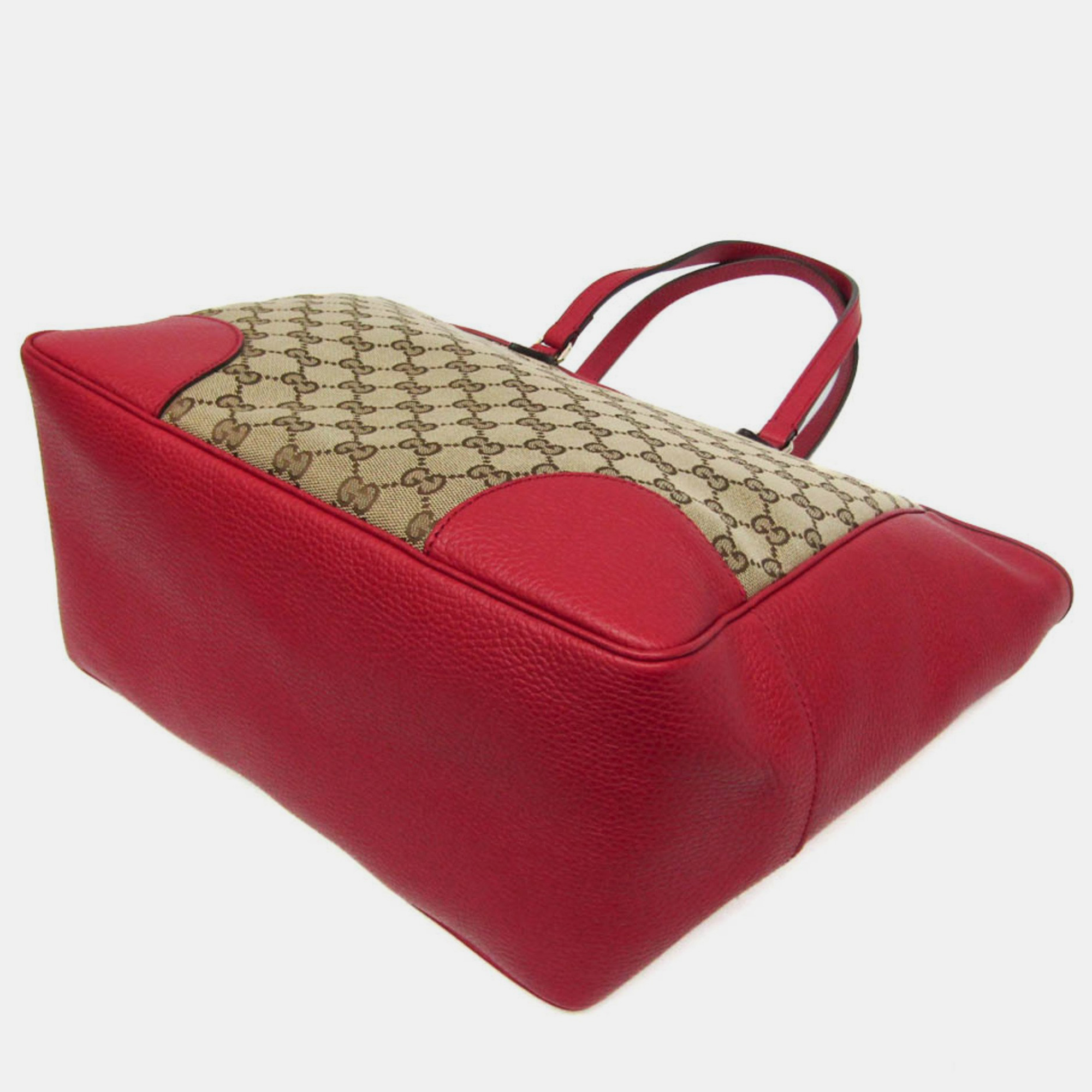 Gucci Red/Beige Leather GG Canvas Medium Bree Tote