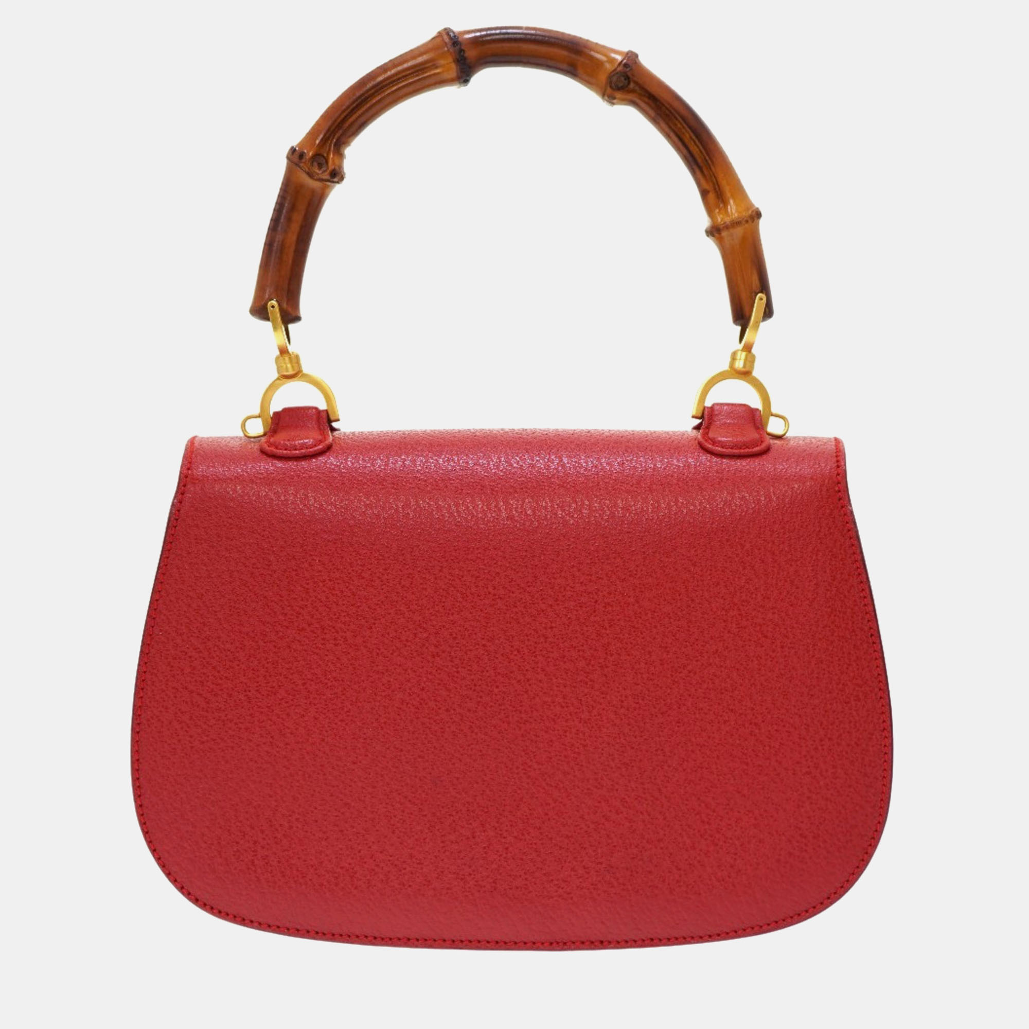 Gucci Red Leather Bamboo 1947 Top Handle Bag