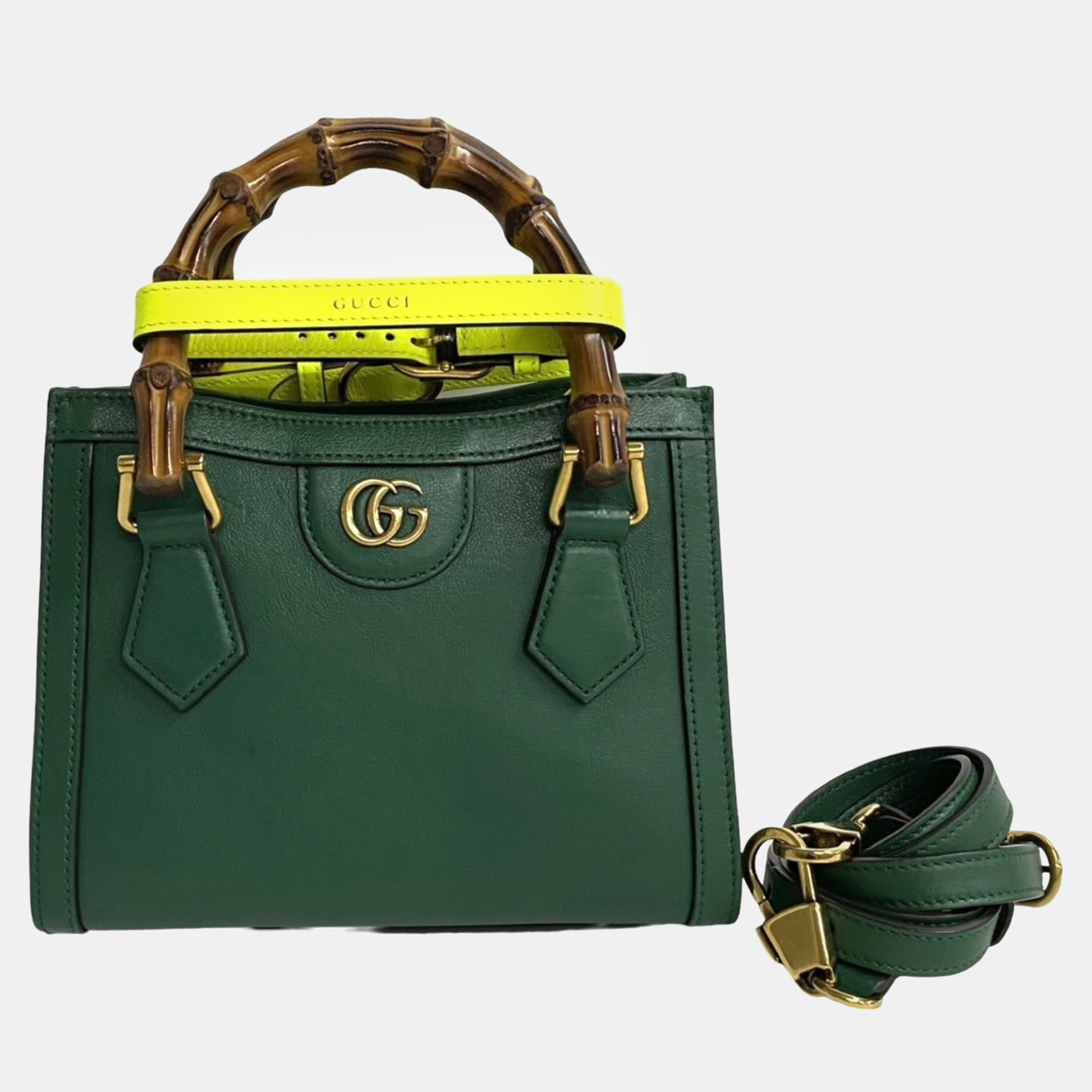 Gucci green leather mini bamboo diana shoulder bag