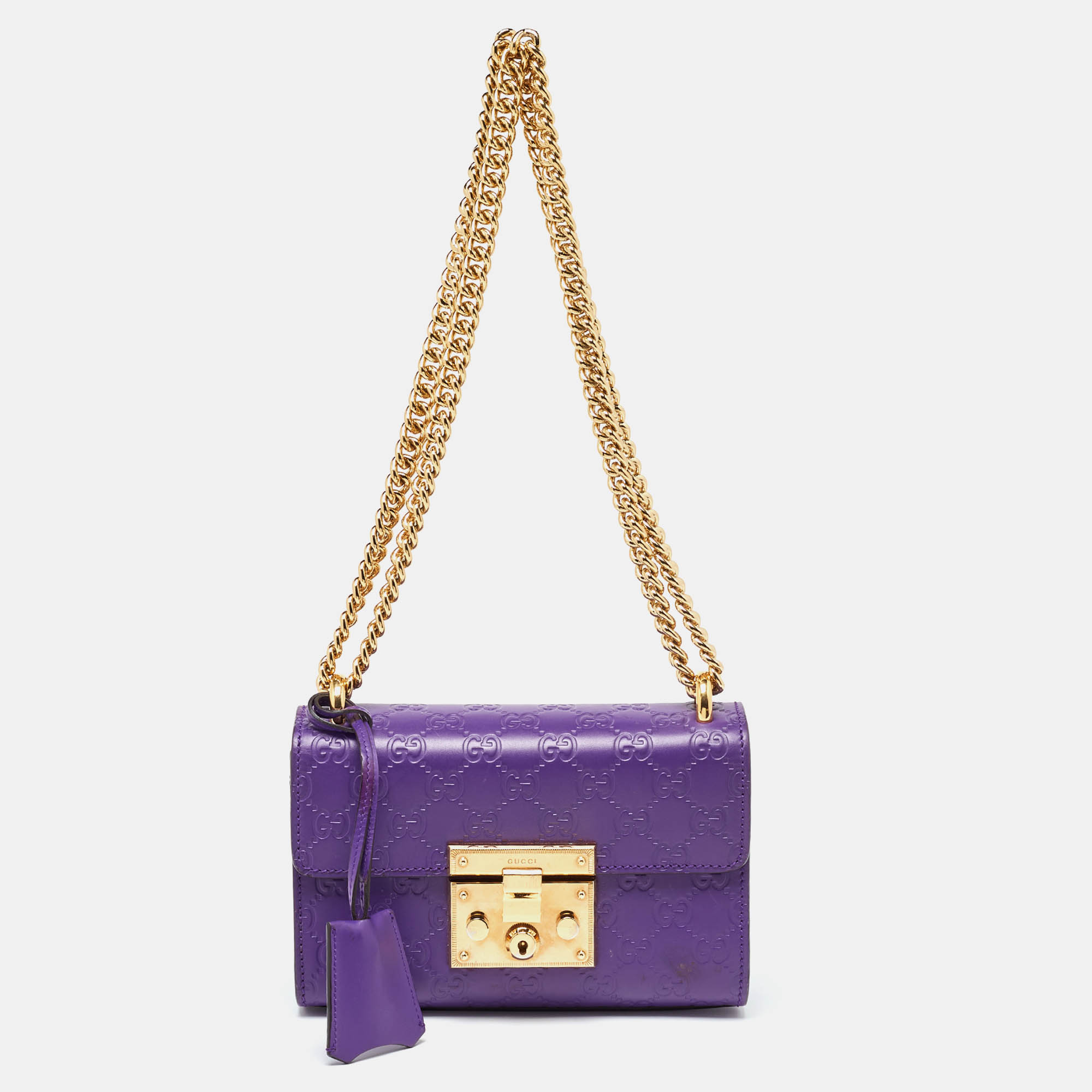 Gucci purple guccissima leather small padlock shoulder bag